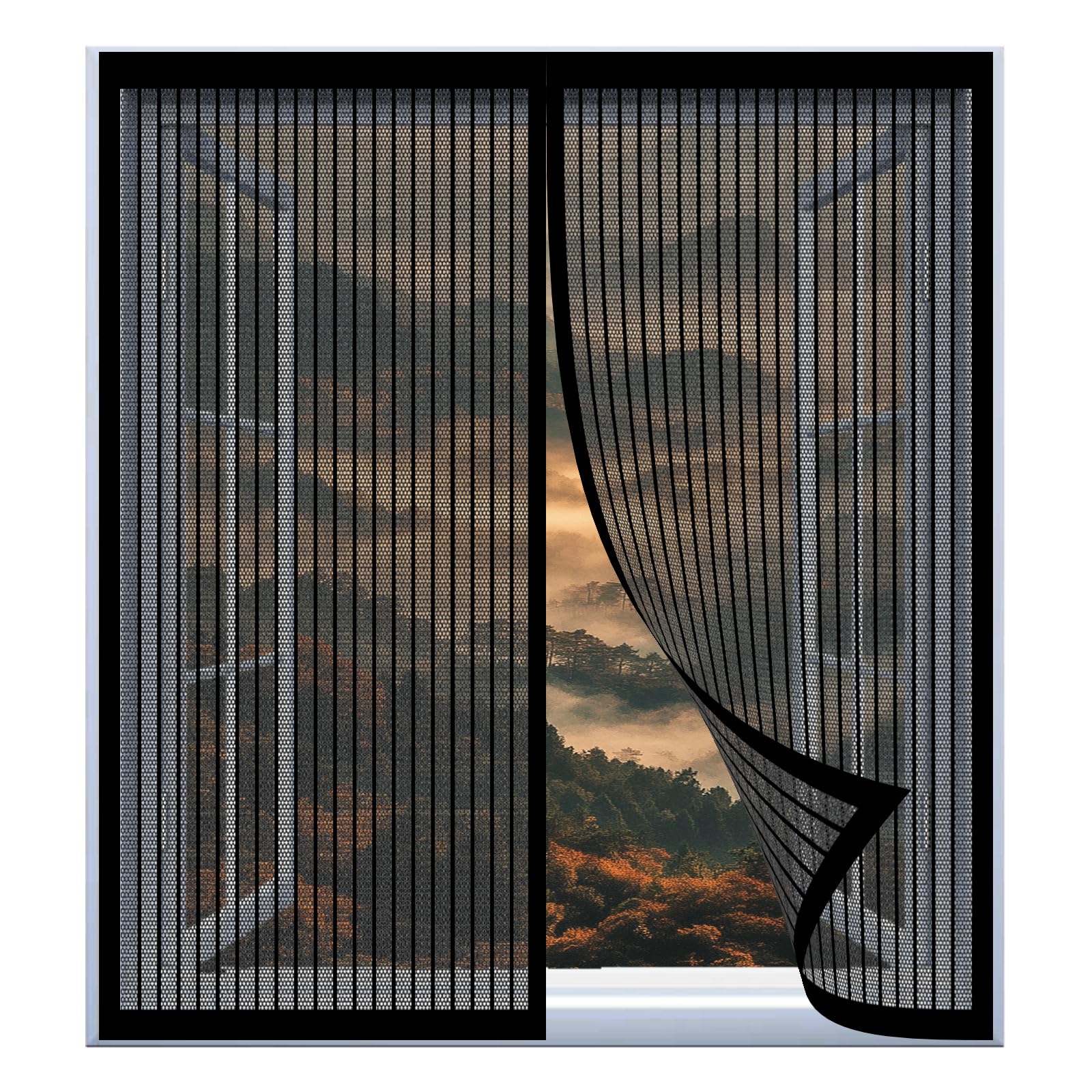 Moustiquaire de fenêtre sans percer 77 x 79 cm ajustable contre les insectes noir