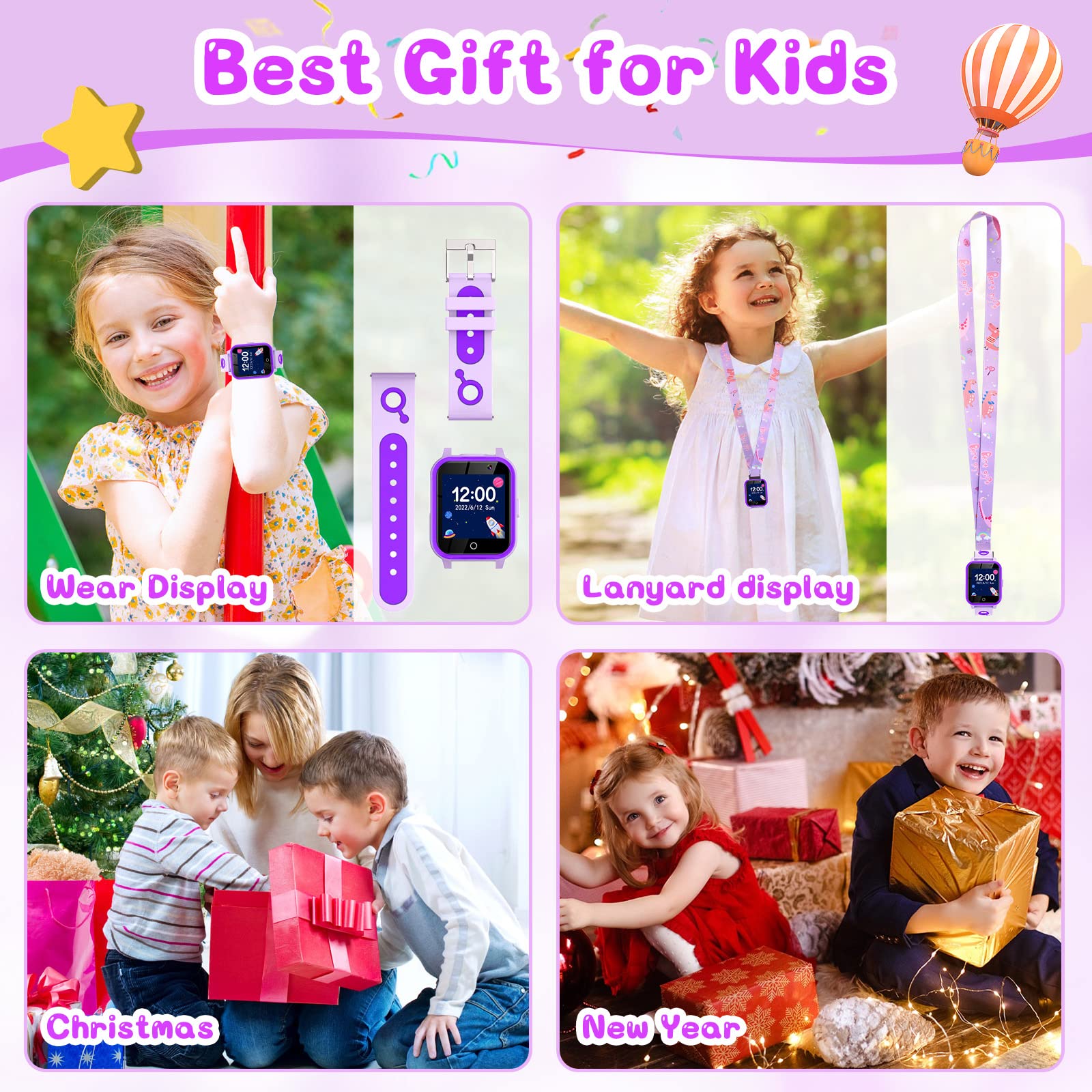 Montre intelligente de jeux pour enfants avec écran tactile, 18 jeux, appareil photo, podomètre, réveil, lecteur MP3, montre musicale pour enfants, garçons et filles, cadeau de Noël et