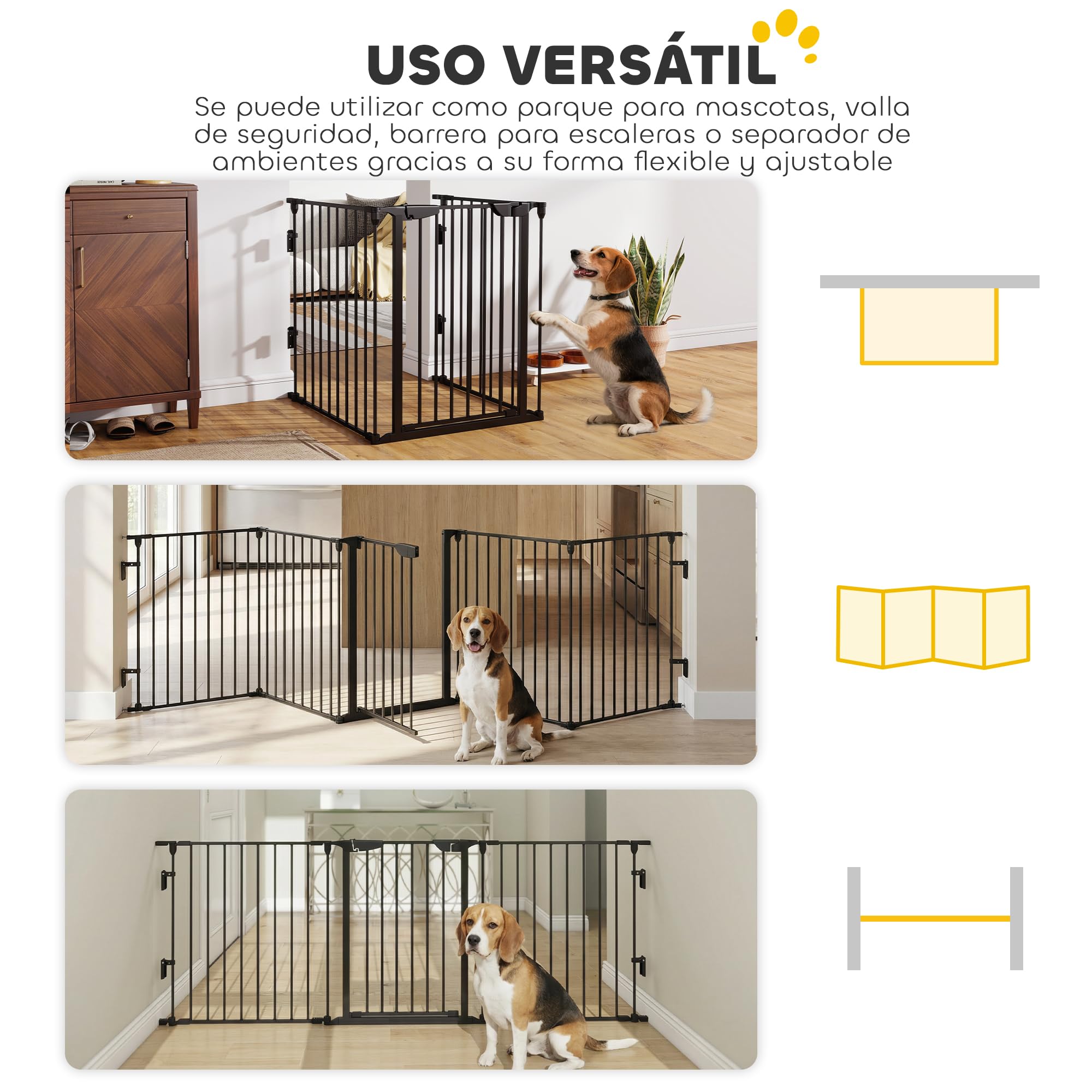 PawHut Barrera para Perros Plegable 300x74,5 cm Valla para Mascotas de 5 Paneles con Cierre Automático Barrera de Seguridad para Escalera Pasillo Negro