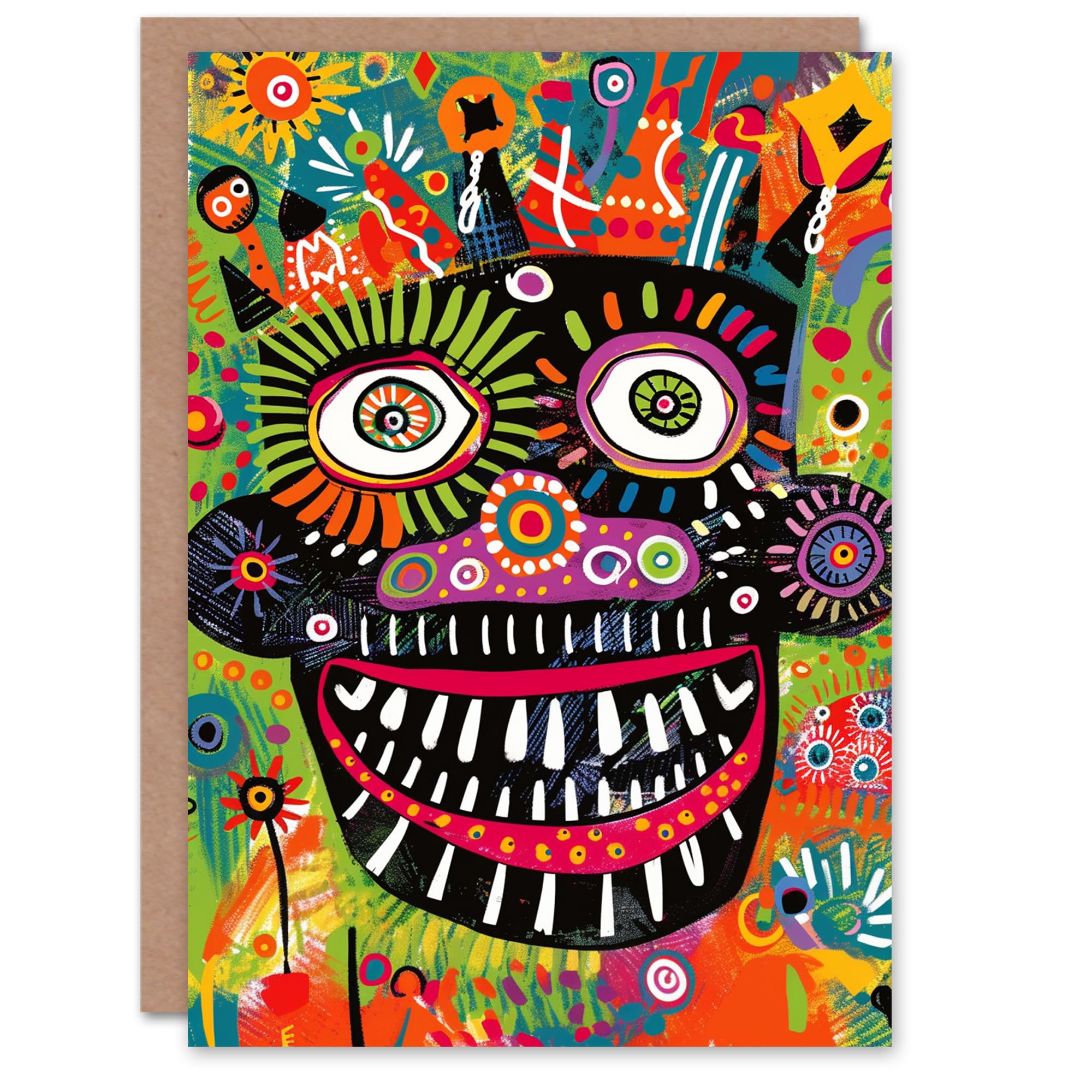 Artery8 Birthday Card Abstract Colourful Face Painting Bright For Him Man Male Dad Brother Son Papa Grandad Greeting Card