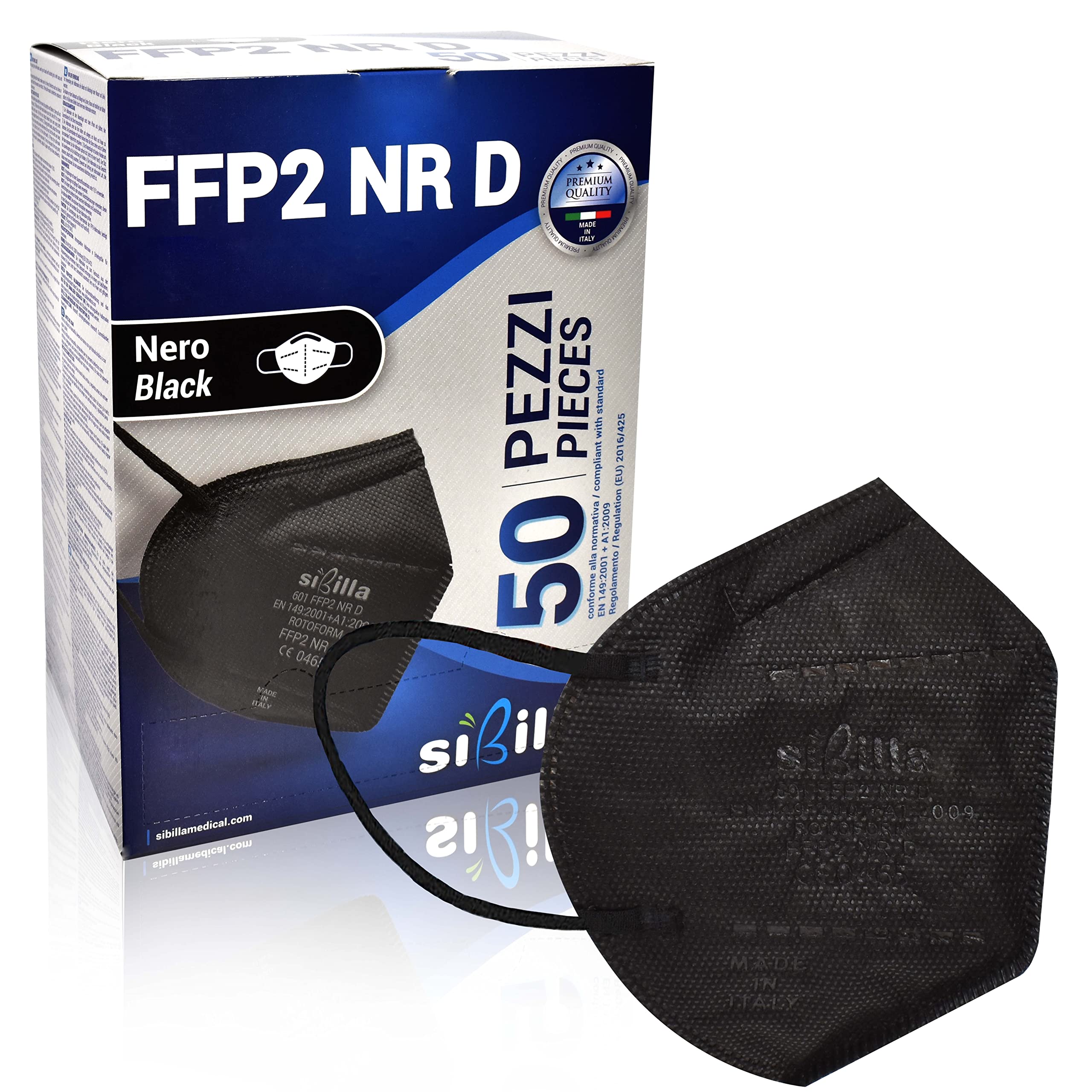 FFP2 Maske - 50 Stück - schwarze FFP2 Maske - Made in Italy einzeln verpackt - FFP2 Atemschutzmaske schwarz zertifiziert EN 149:2001+A1:2009 - FFP2 Schutzmaske schwarz hohe Filterleistung