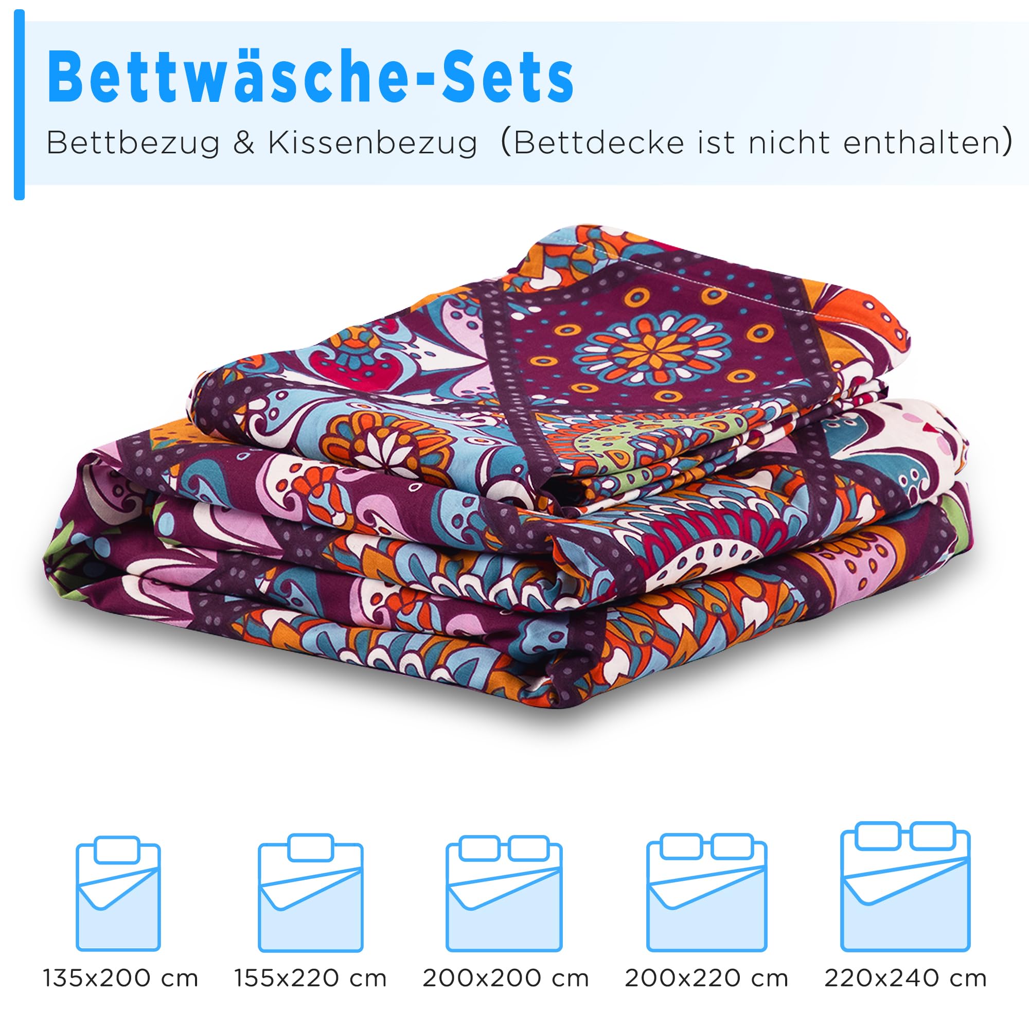 ATsense Ropa de cama de 135 x 200 cm, algodón, multicolor, ropa de cama de 135 x 200 cm, 2 piezas, muy suave, con cremallera, 1 ropa de cama + 1 funda de almohada de 80 x 80 (algodón, cachemira)