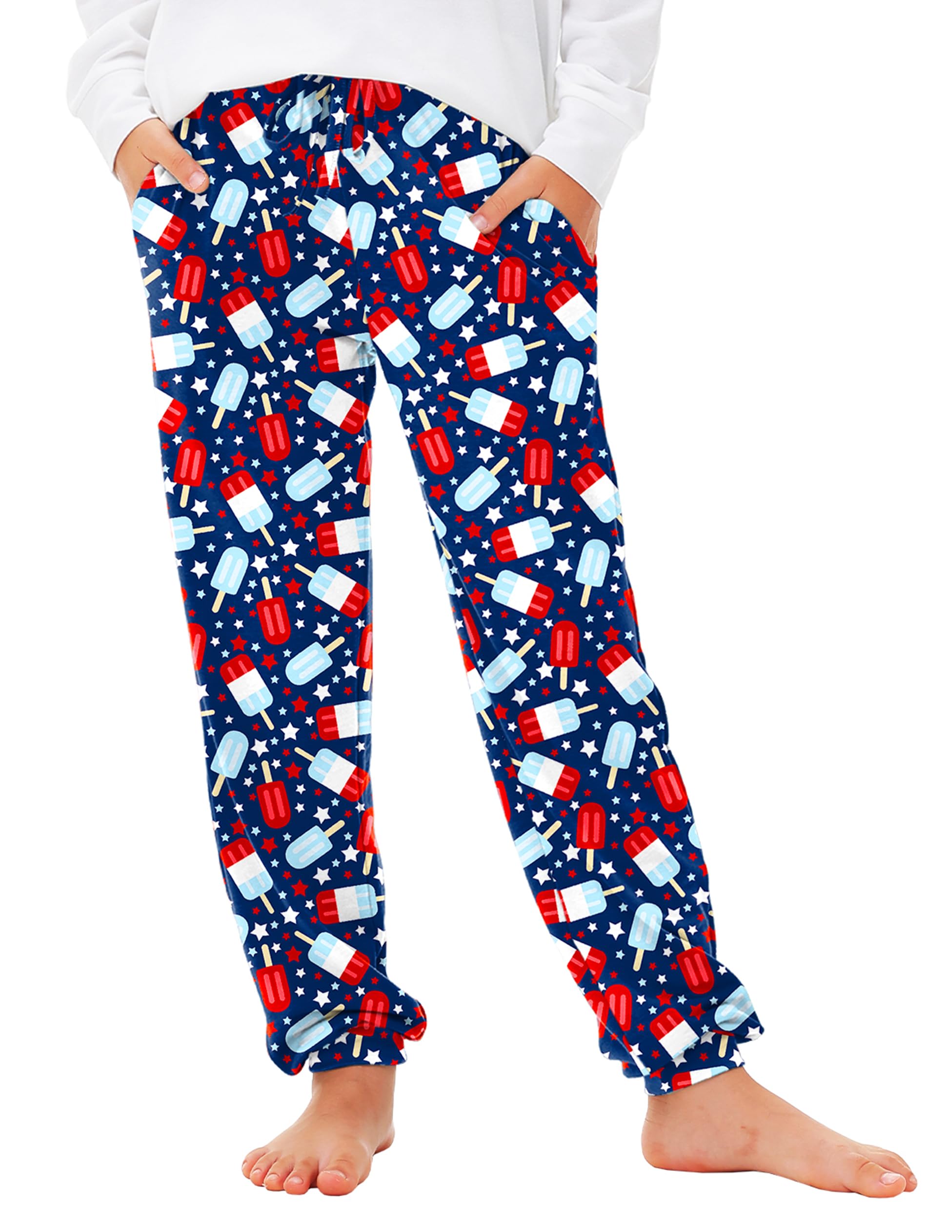 Deerose 4th of July Pants American Flag Drawstring Sweatpants with Pockets 5-14 Years