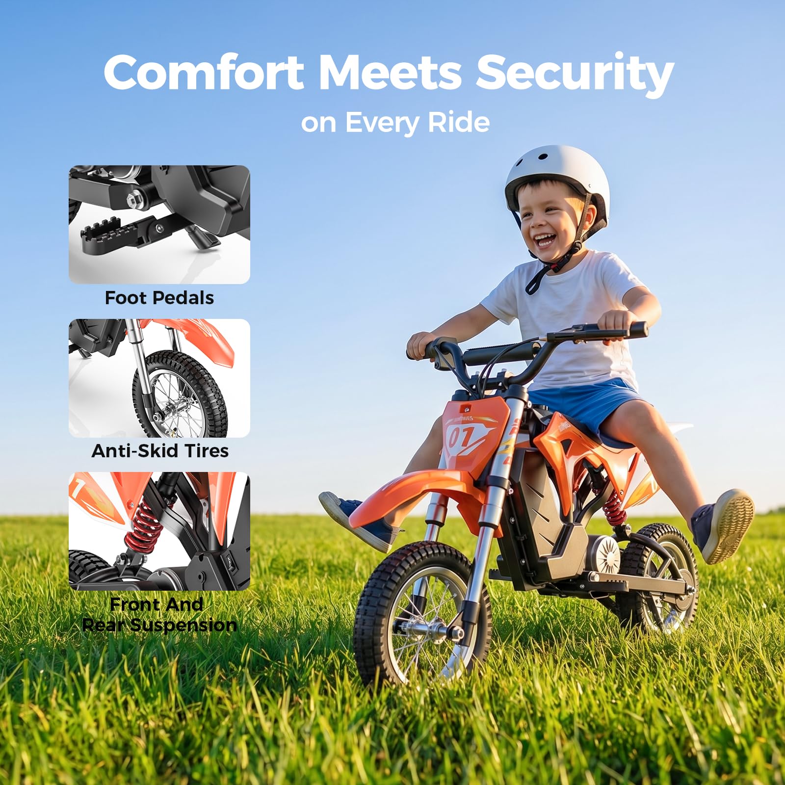 Milerocket 1 Moto Elettrica Bambini 4-10 Anni, 3 Velocità 8/12/25 Km/h, Batteria 36V 4Ah, Autonomia 20 Km, Doppia Sospensione