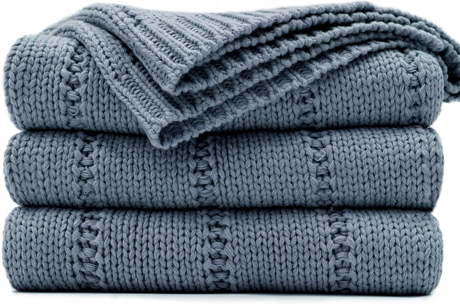 recyco cable knit dusty blue throw blanket twin size for couch, super soft warm cozy decorative knitted throw blanket 3.6lb for bed, sofa, chair large 60"x80" dusty blue 60"x80"