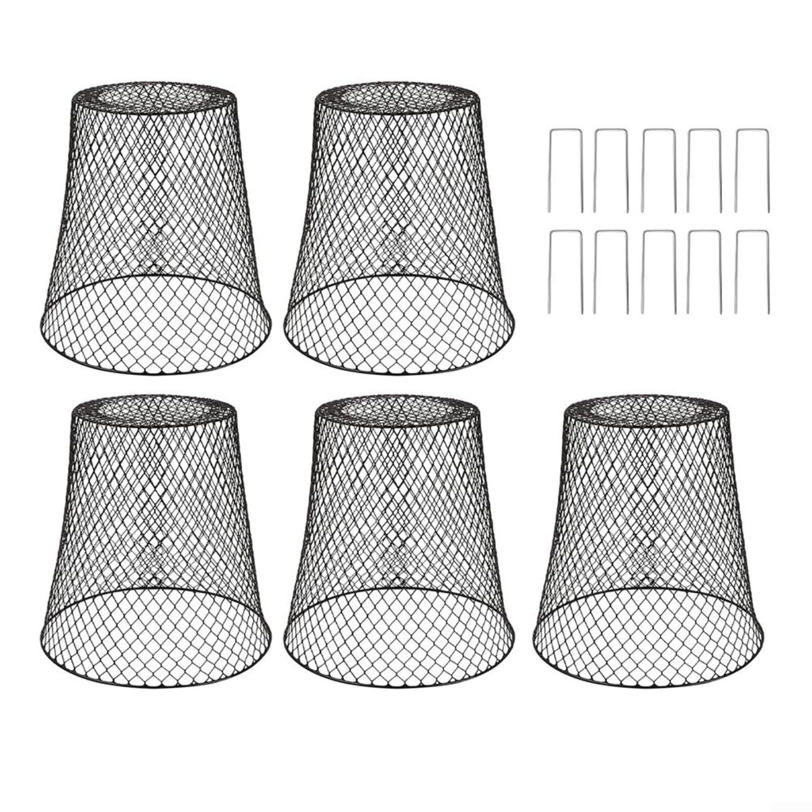 Lot de 5 cloches de jardin en métal avec piquets en forme de U pour protection des animaux, cages en maille résistante à la rouille, myrtilles, légumes, fleurs, 23 x 23 cm (noir)