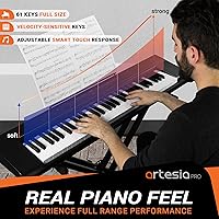 Vista 2 de Artesia Teclado de piano digital portátil de 61 teclas con teclas semipesadas de tamaño completo, paquete para principiantes con pedal de sustain