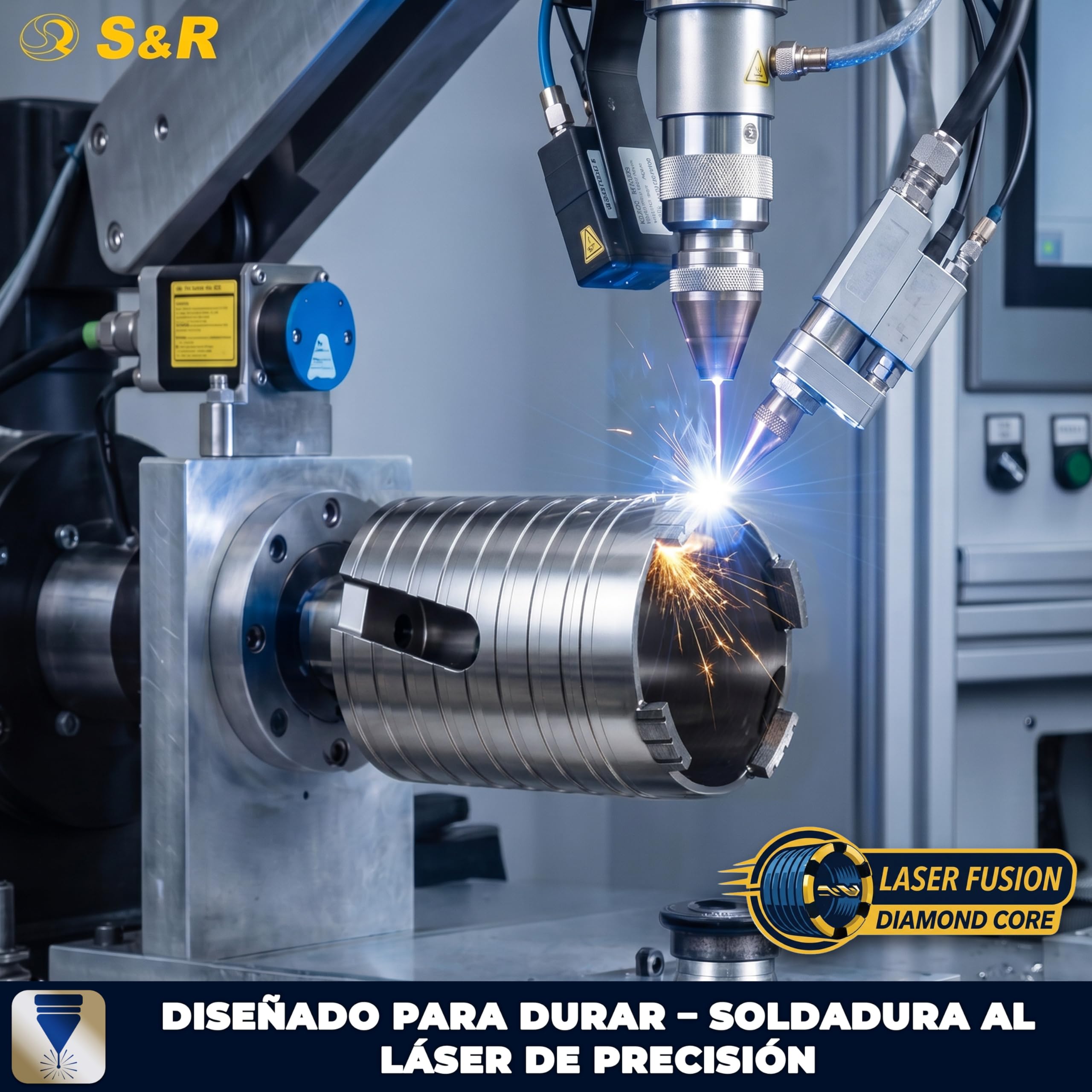 S&R Corona de Perforación de Diamante – Set 72 mm - Altura de segmento 10 | Broca Central 8 x 120 mm + Adaptador SDS-plus + Caja estable - Avellanador de latas