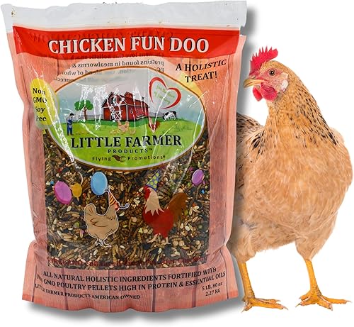 LITTLE FARMER PRODUCTS Chicken Fun-DOO - Golosina de pollo sin OMG, sin soja Mezcla de gusanos de harina, verduras y hierbas de aves de corral de
