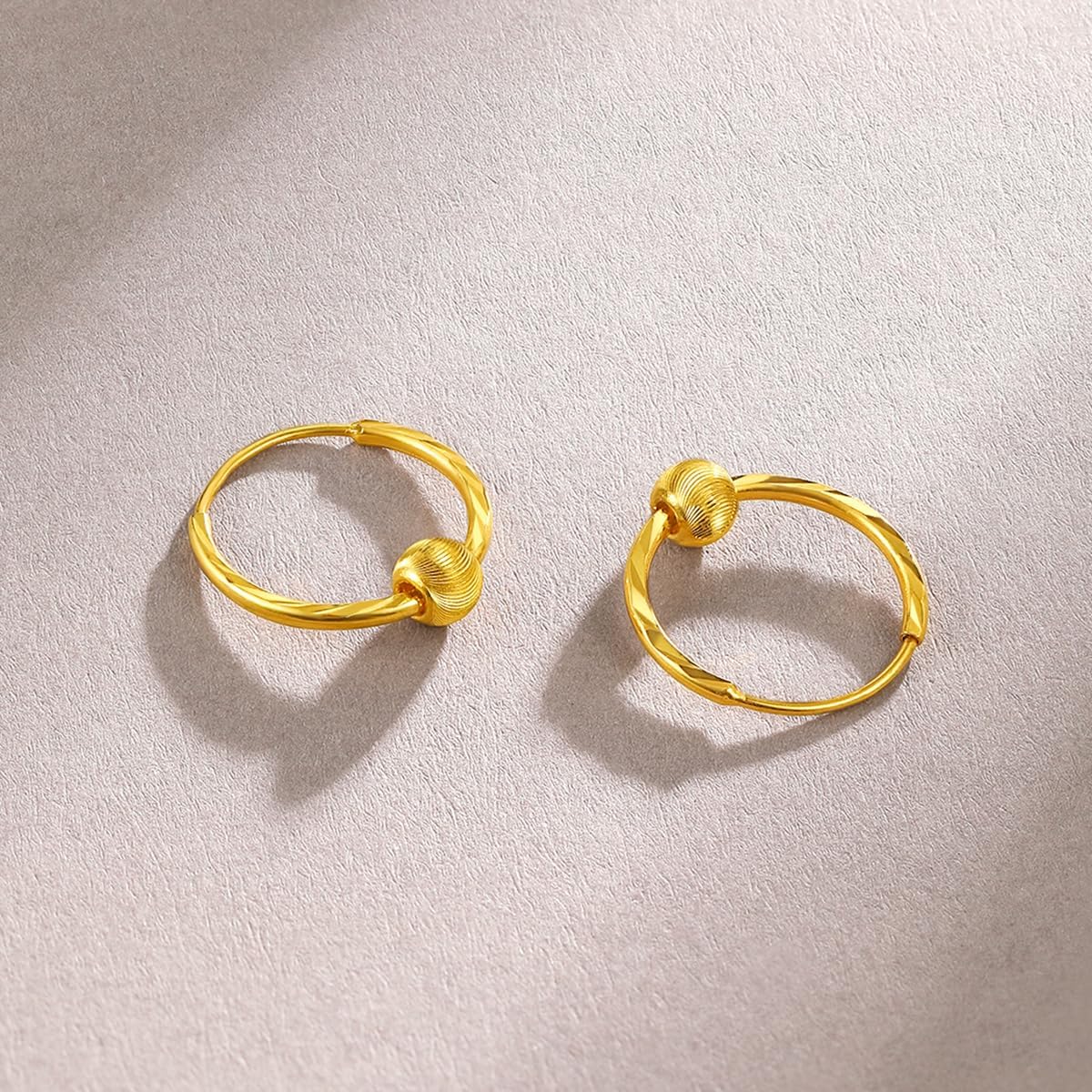 24K Gold Earrings for Women Hypoallergenic Hoop Earring Lightweight Beaded Hoops Dangle Small Huggie Drop Bead Statement Jewelry Dainty Ball Fashion Trendy Dangling Tiny Thin Polished Real Gold Gifts