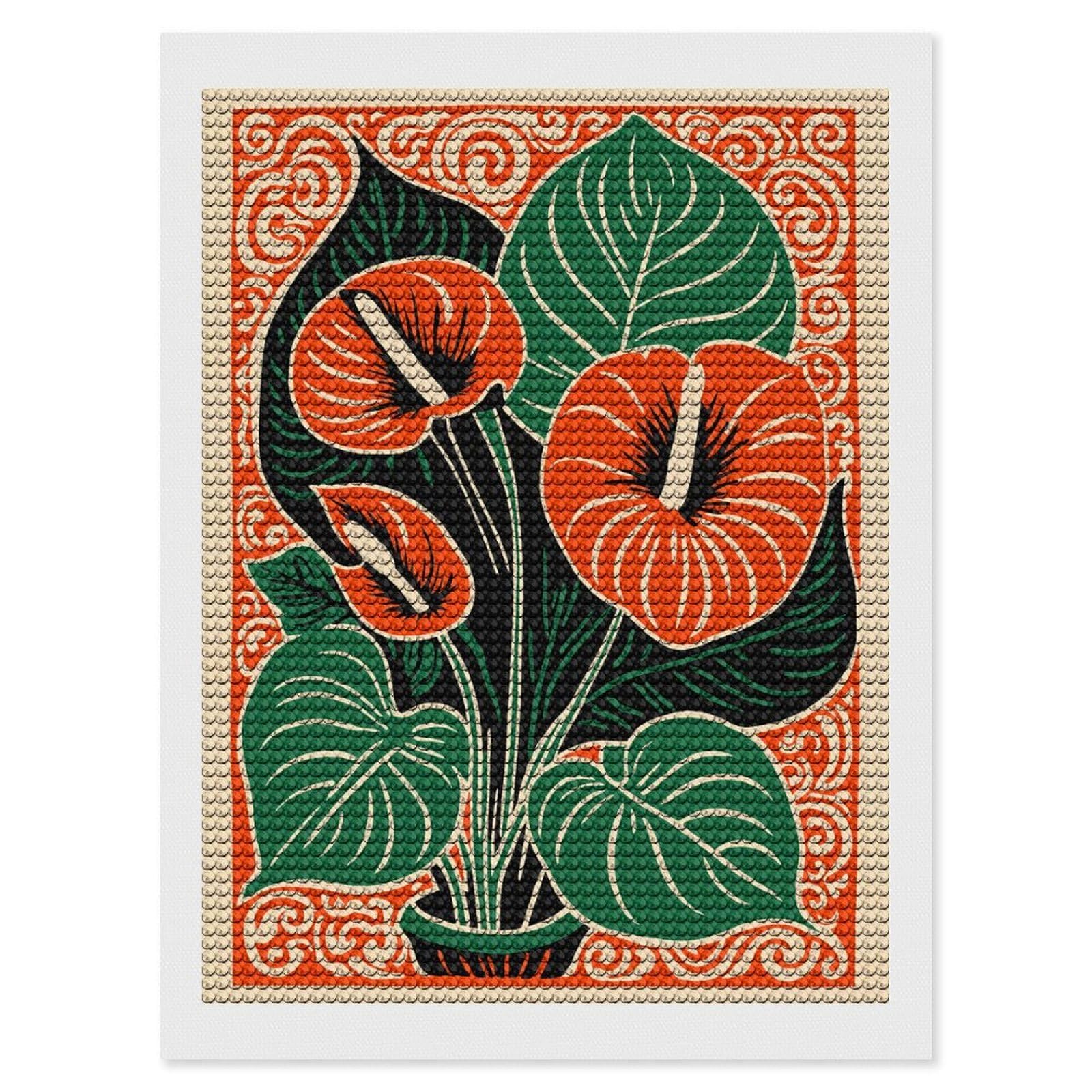 Junmoney Anthurium Plant Illustration Diamond Art Kit 12"x16", Gift Idea, for Family Craft Time, Mindful Craft Activity, Boho Decor, Relaxing DIY Hobby