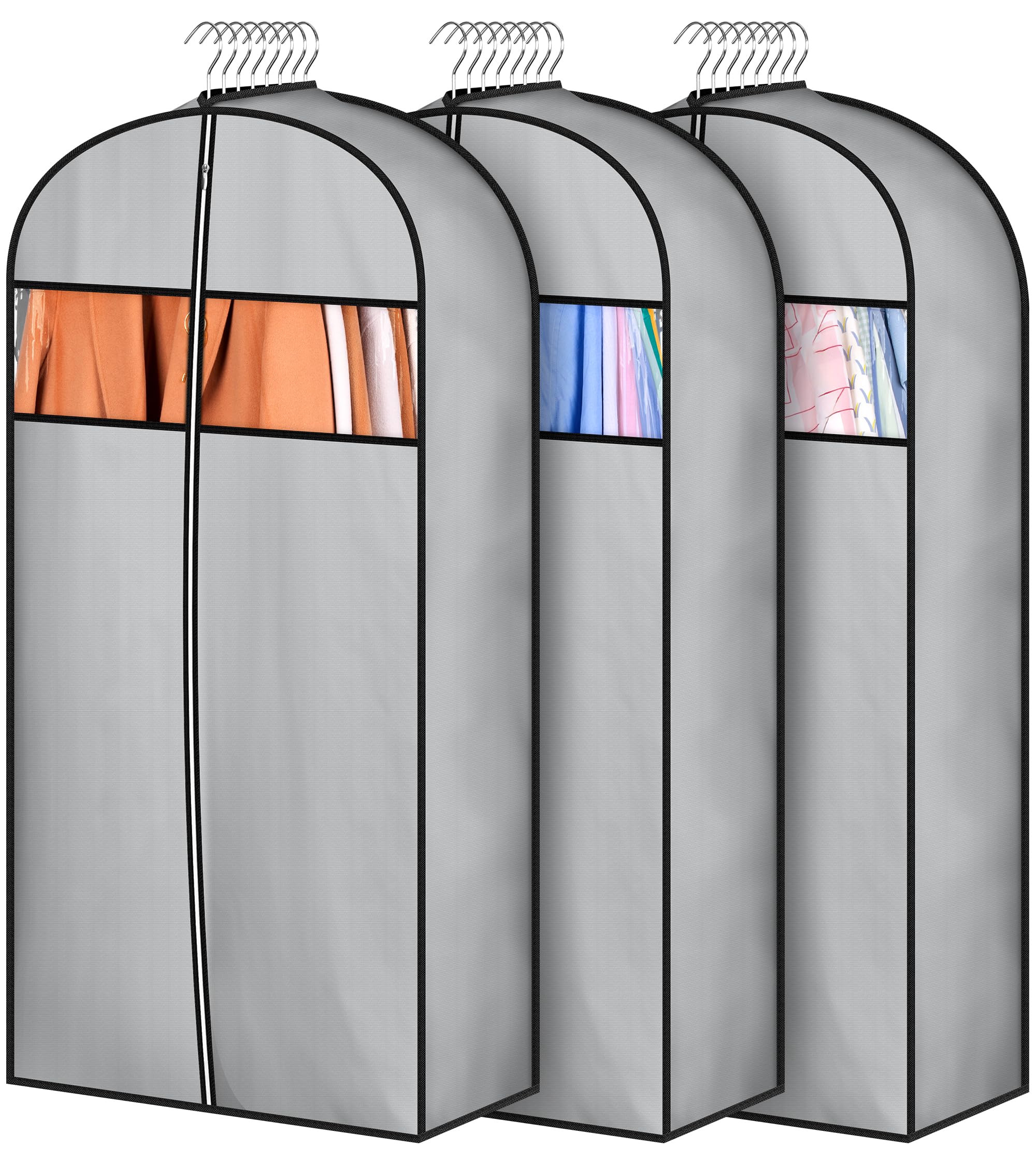KIMBORA Kleidersäcke Mit Seitenfalte – 3er Pack, 101,6 Cm, Transparente Fenster, Wasserdicht & Staubdicht