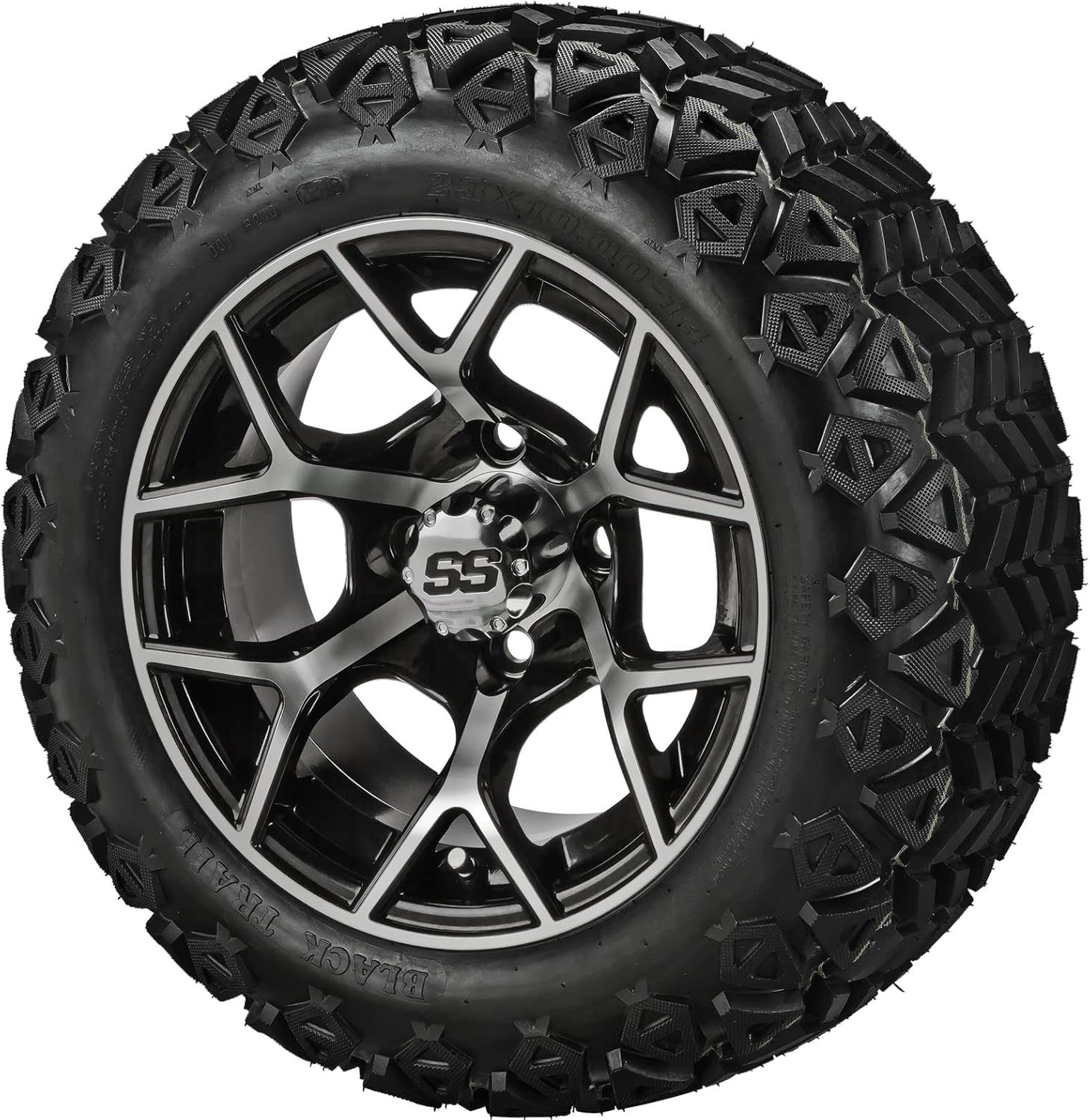 RM Cart 14" Ninja Matte Black on 23x10-14 Black Trail Tires (Set of 4) | Golf Cart Tires and Wheels Combo with Standard Lug Nuts