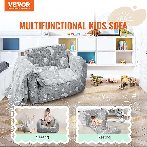 Miniatura 4 de VEVOR Silla infantil plegable que brilla en la oscuridad, sofá convertible 2 en 1 para niños, sofá convertible para tumbona, sofá infantil abatible