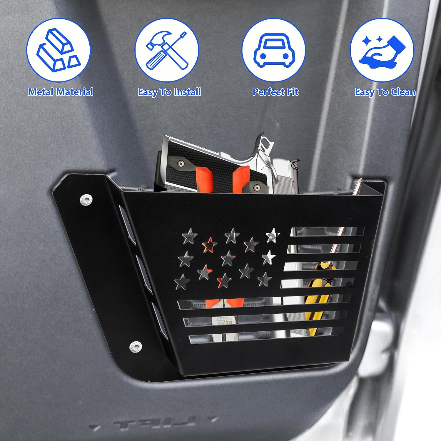 Metal Rear Door Storage Box for 2021-2025 2026 4 Doors Ford Bronco Accessories 2 PCS Side Door Side Insert Organizer Box Interior Storage Expansion Organizer for Bronco, 1 Pair