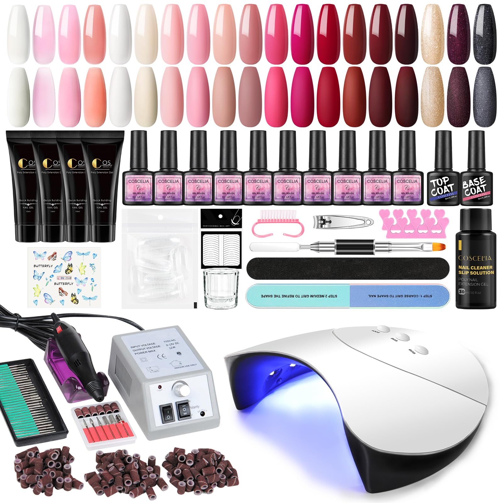 COSCELIA Kit Uñas Semipermanentes, 19 Colores de Esmalte de Gel y Extensión de Uñas con Lámpara de 36W, Uñas Semipermanentes Kit Completo con TB Coat Herramienta y Decoración Regalos para Set Manicura