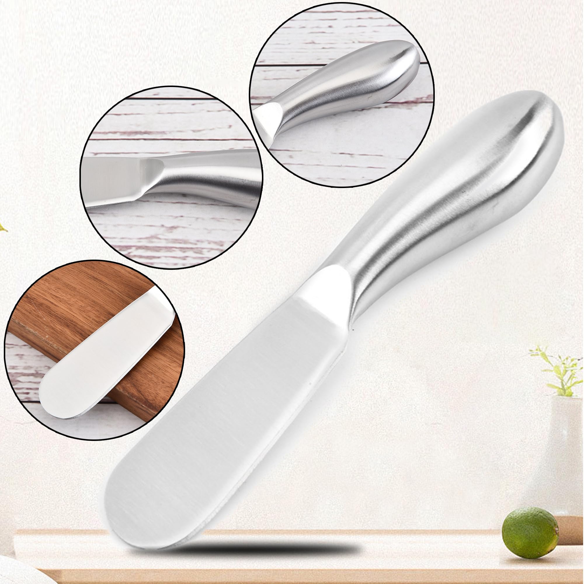 4 Piezas Acero Inoxidable Borde Recto Amplio Separador Mantequilla, Cuchillo Sándwich Crema de Queso Condimento Cuchillos Conjunto Herramientas Cocina, Mango de acero inoxidable