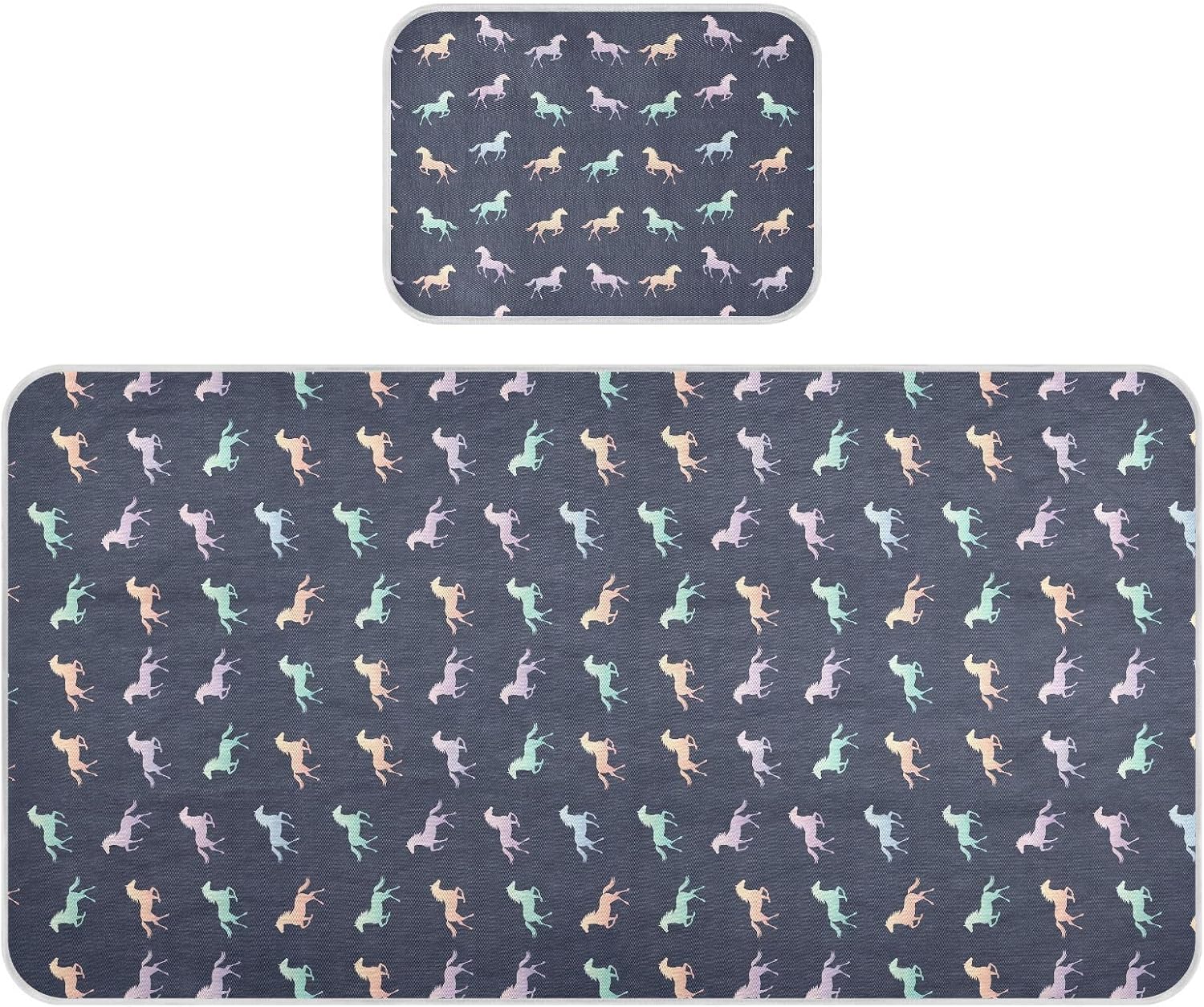Baby Cooling Mat Colorful Horse Silhouettes Ice Silk Breathable Mesh Summer Crib Mattress Pad with Pillowcase, Soft Cooling Sleeping Surface for Infant & Toddler, 52"x28"