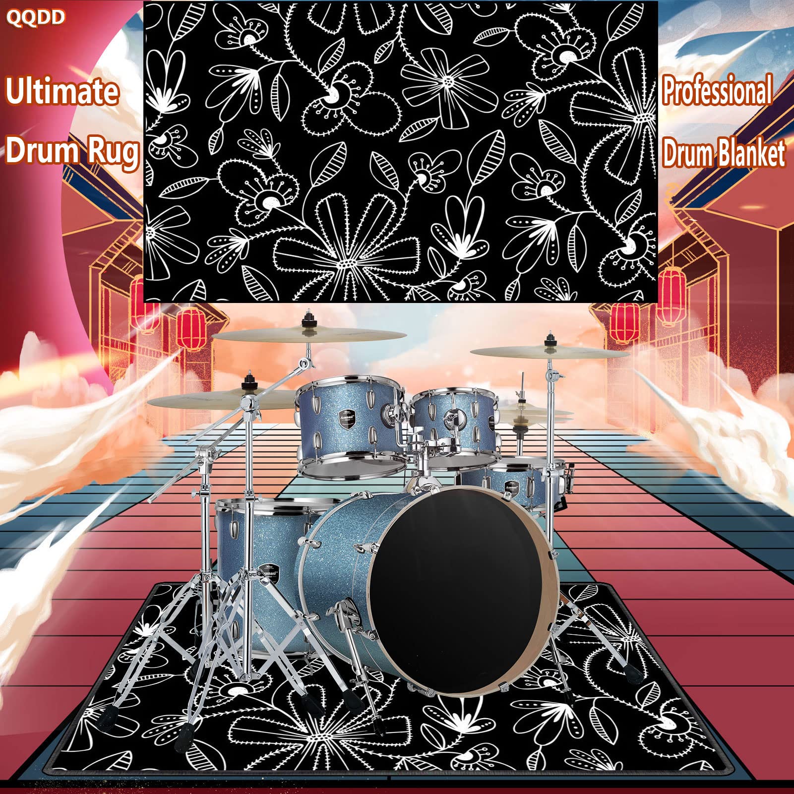 Schlagzeugteppich Schallschutz Rutschfeste Trommelmatte für E-Drum Elektronisch Snare Schalldicht (80CM - 200CM)