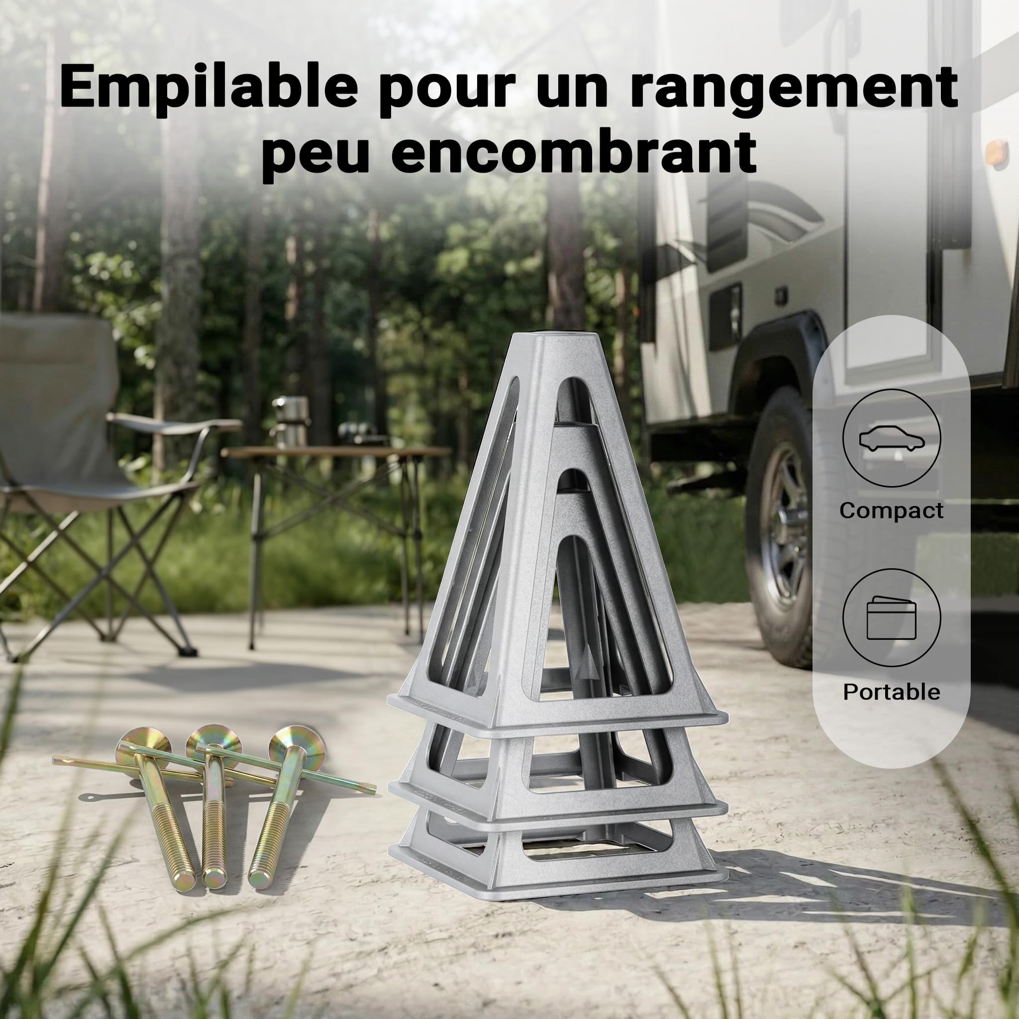 Wiltec Lot de 4 Chandelles de stabilisation – en Aluminium et Acier – Charge 900 kg/pièce – Hauteur réglable 28-43 cm – pour Camping car, Caravane et Remorque – Calage
