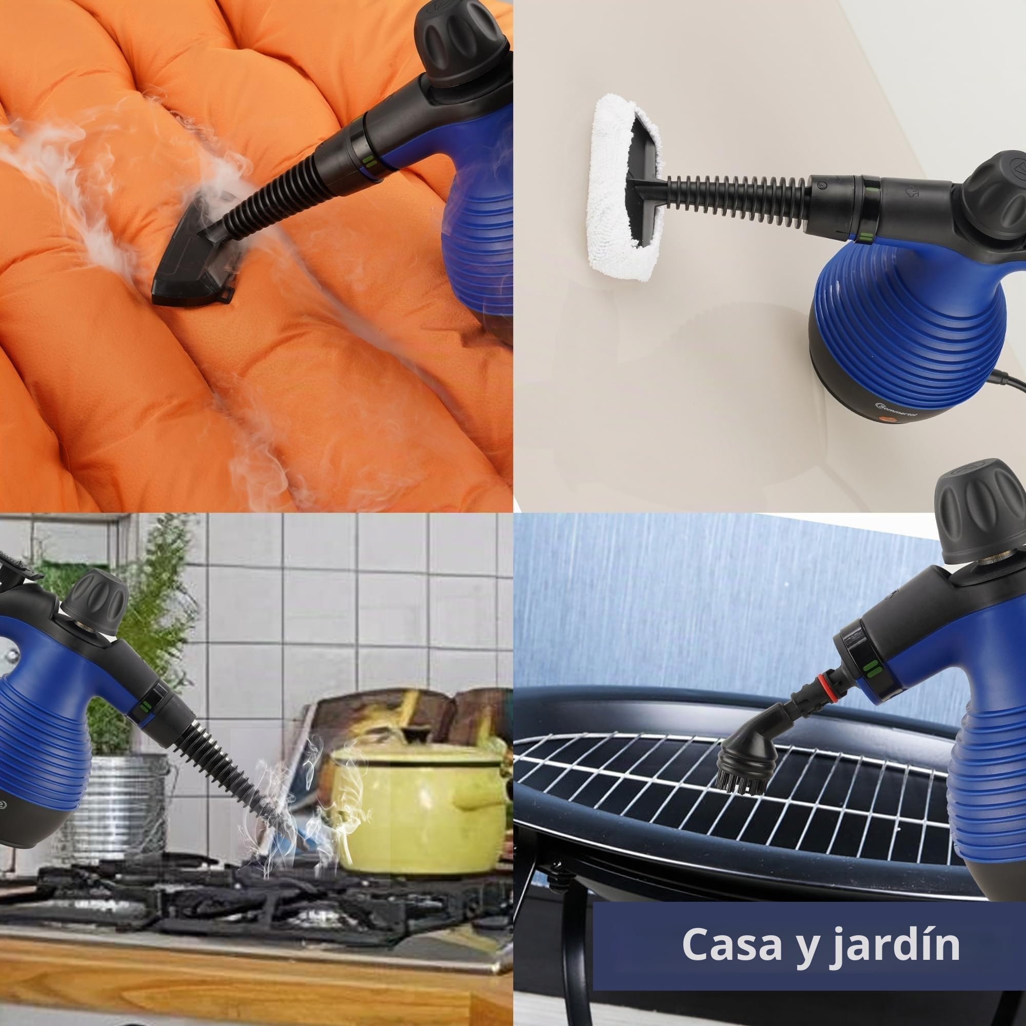 Verano VAL SC350-1050 W - Dispositivo portátil con muchos accesorios, limpieza a vapor a 110 °C, sin productos químicos, contra suciedad y grasa en azulejos, ventanas, certificado GS