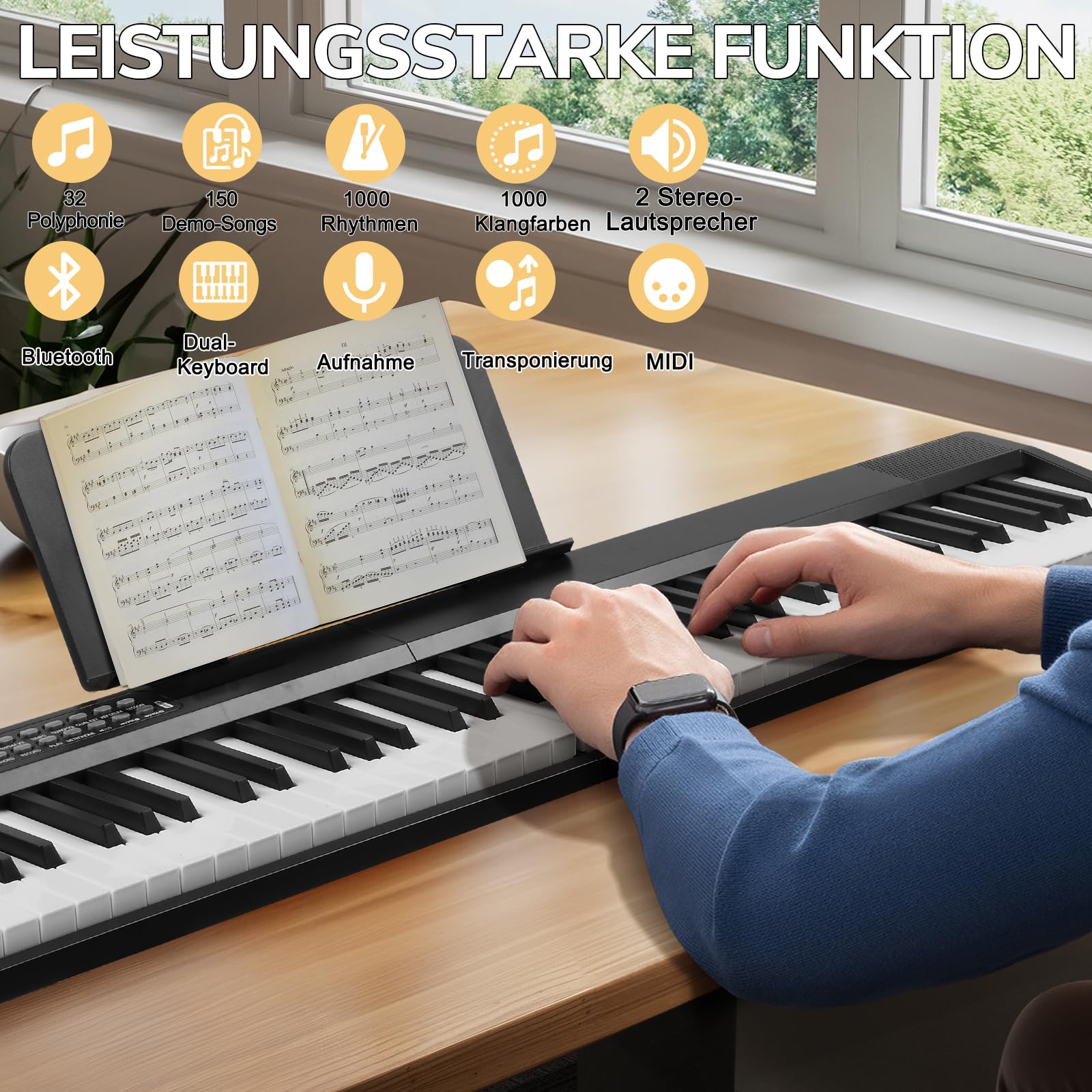 LEADZM 88 tasti pianoforte digitale pieghevole semi-ponderato tastiera elettronica Bluetooth 1000 ritmi 1000 toni 50 demo