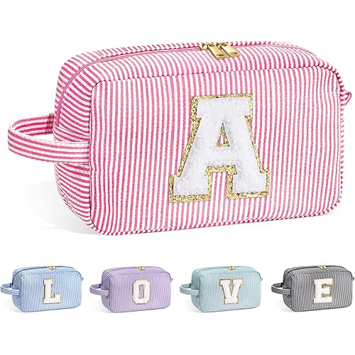 Gifts for Women - Personalized Graduation Gifts for Women, Birthday Gifts for Women, Mothers Day Gifts for Mom Daughter Wife Grandmother, Monogram Initial Pink Cute Makeup Bag Pouch A