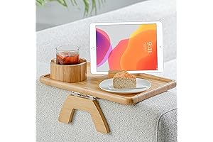 Versatile Bamboo Couch Arm Tray - TV Dinner Tray with Multipurpose Holders