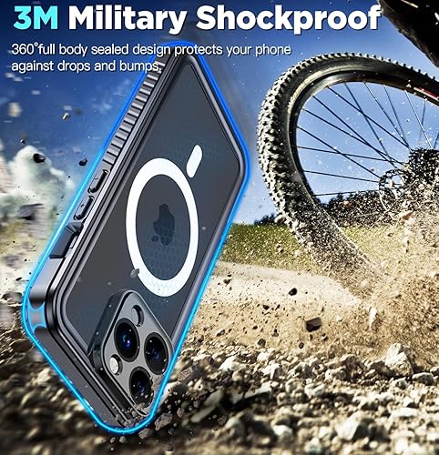 Miniatura 5 de Funda magnética para iPhone 15 Pro impermeable con protector de pantalla integrado, compatible con MagSafe a prueba de golpes, a prueba de polvo,