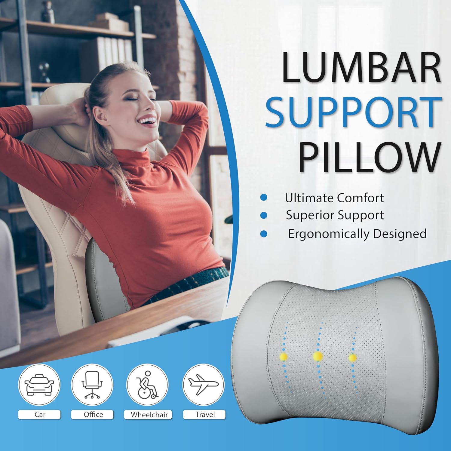  Lumbar Support Pillow for Car, Car Seat Back Support for Driving thumbnail
