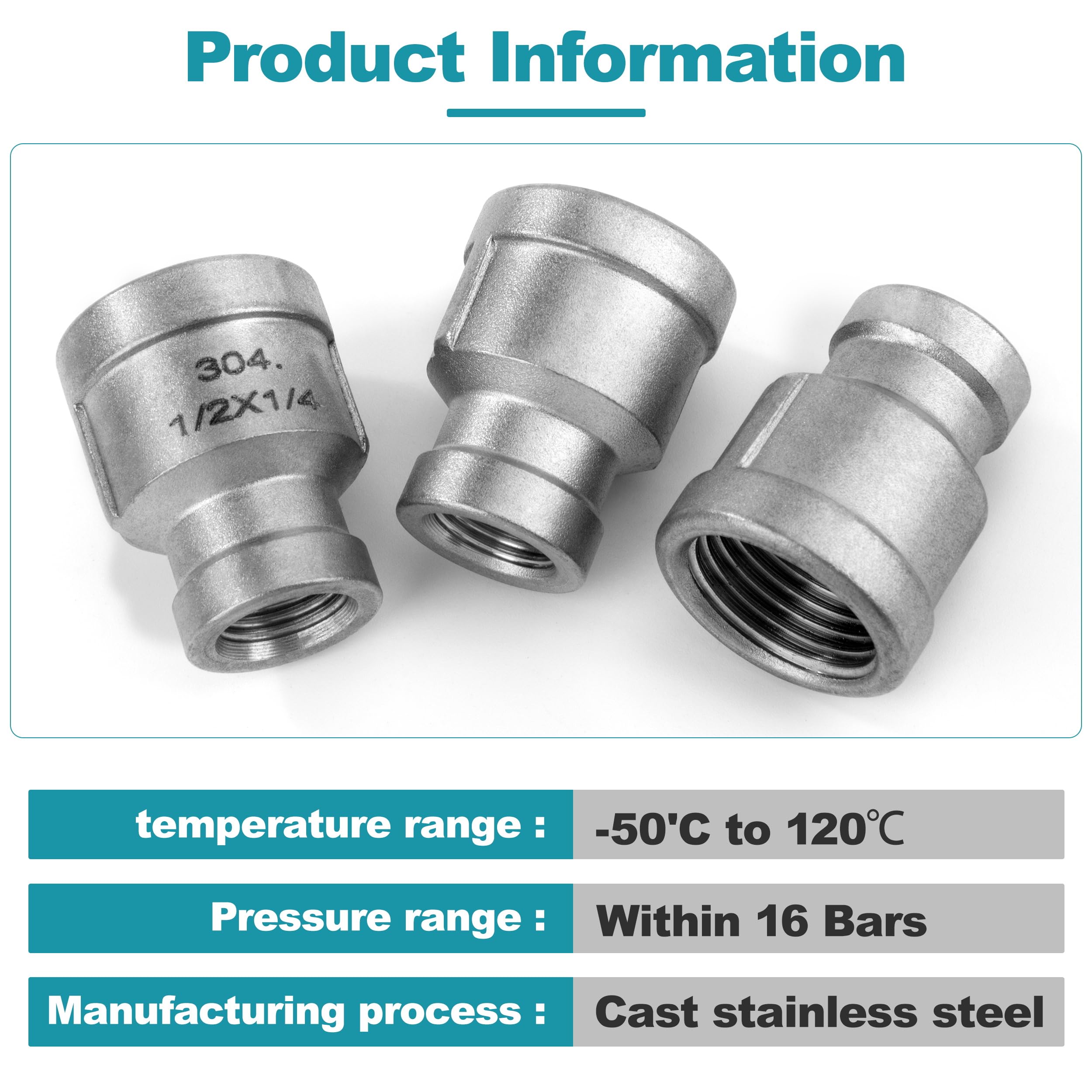 3x Edelstahl Reduzier-Nippel 3/8" Auf 1/4&quot Produktbild-Vorschau 3