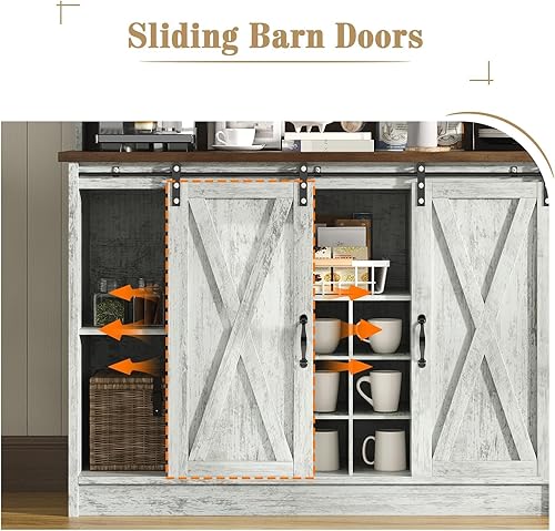 Miniatura 3 de 4 EVER WINNER Barra de café con almacenamiento de 3 niveles, gabinete de barra de café de 67 pulgadas con puertas correderas de granero y estante