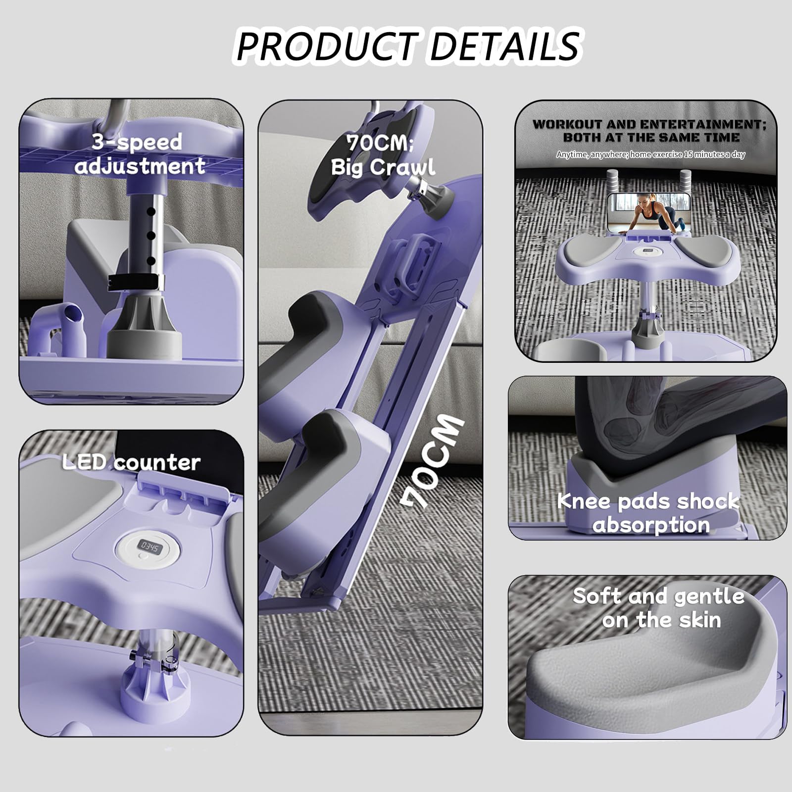 6-in-1 Spine Twist & Stretch Trainer,Kriechmaschine Fürs Training,3-Stufige Verstellung,Abnehmbar,70 Cm Große Kriechstrecke,Max. 230 Kg,Für Bauch-, Taillen- Und Rumpfmuskulaturtraining Purple