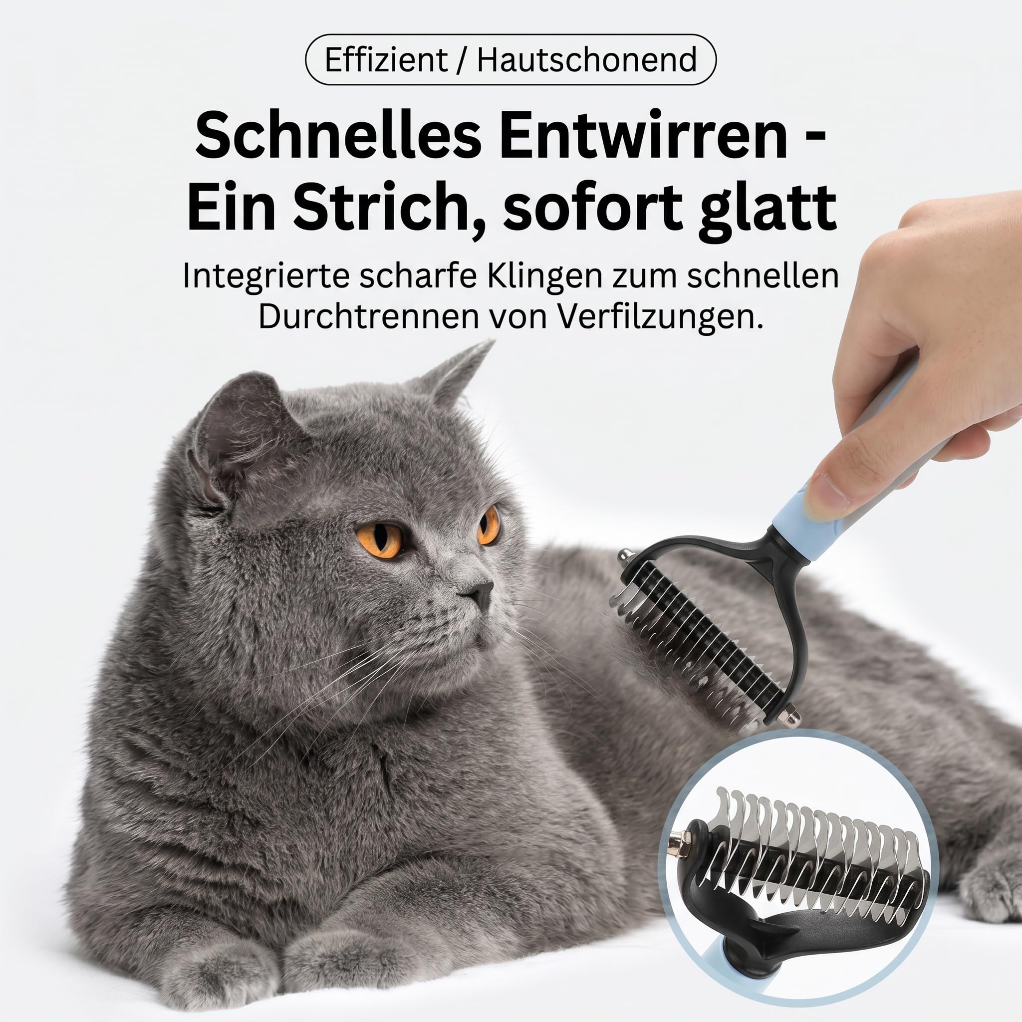 Pet Pro Grooming Tool, Unterwollkamm für Hunde Katzen 17 Zähne 2pcs | Edelstahl, TPR Griff, 17 Zähne, 2er Set, Langhaar Kurzhaar, Rundkopf, Fellpflege, Entfilzen, Blau Rosa