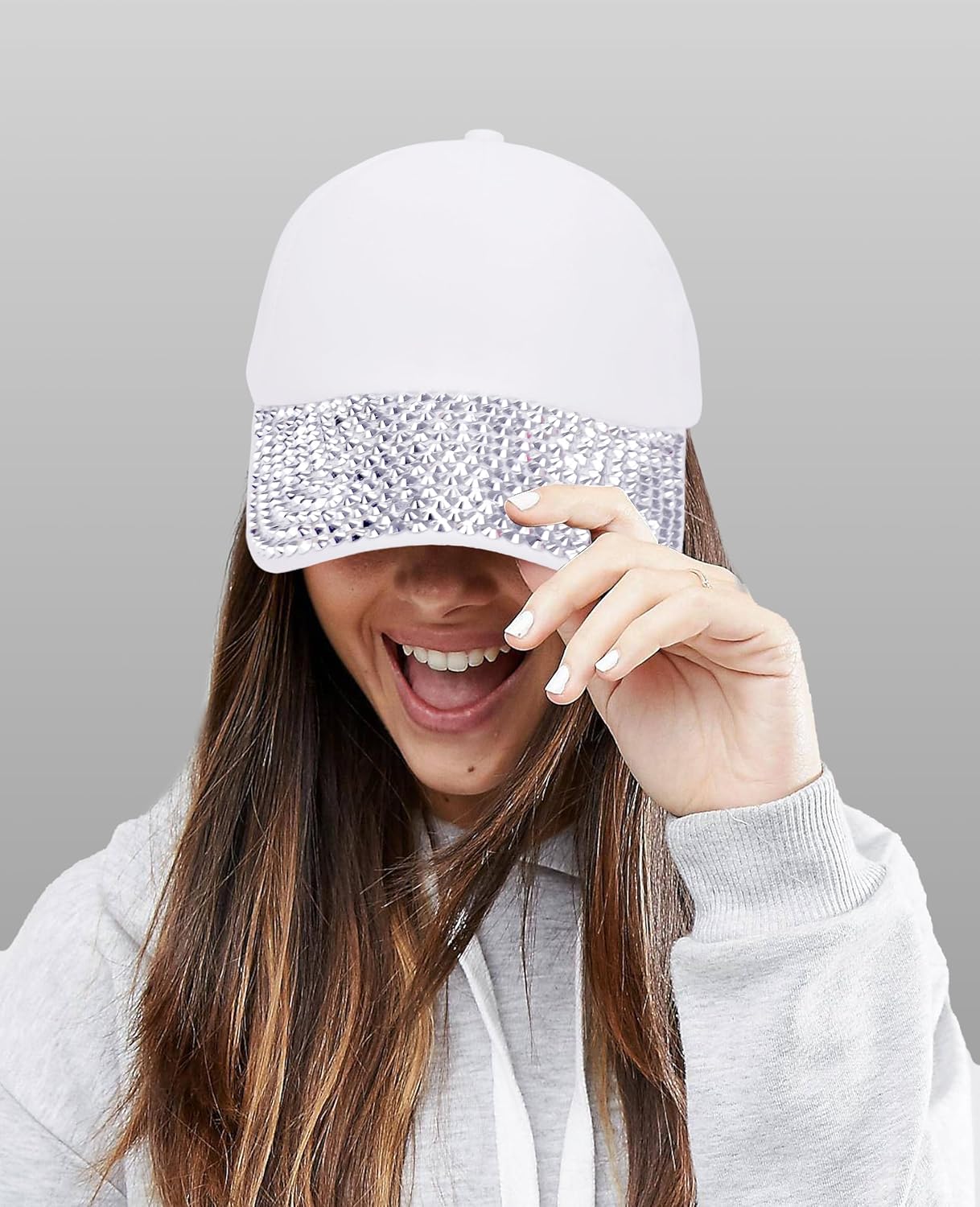 Ztl Womens Studded Rhinestone Baseball Cap Dad Trucker Hat Sparkle Bling Sun Hat - Image 4