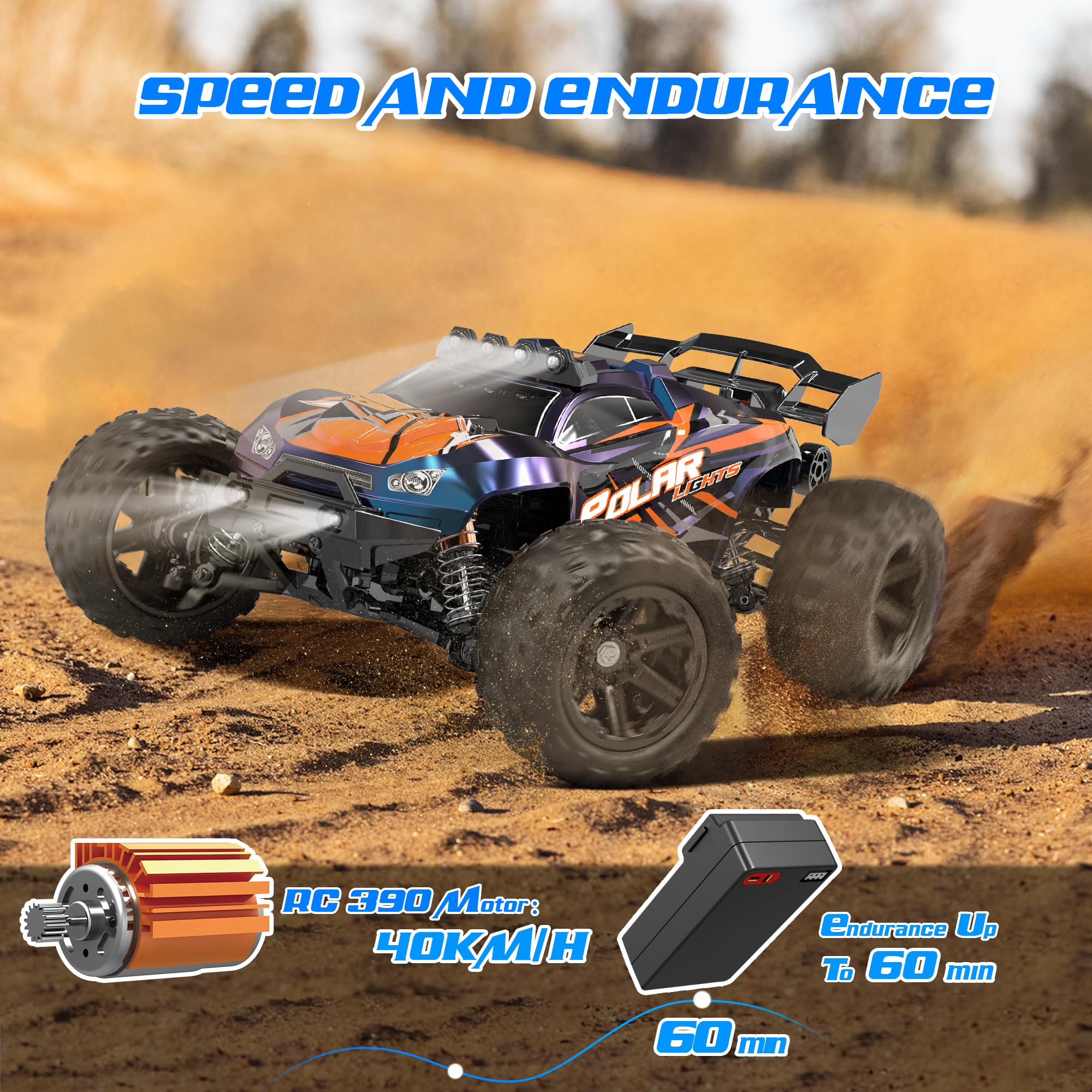 Herenear Macchina Telecomandate, 1:14,40 km/H, 2,4 GHz, Auto Telecomandata, Radiocomandata Monster Truck con 2 Batterie 50 Min+, All Terrain Offroad Telecomandata Auto Gioco Regalo