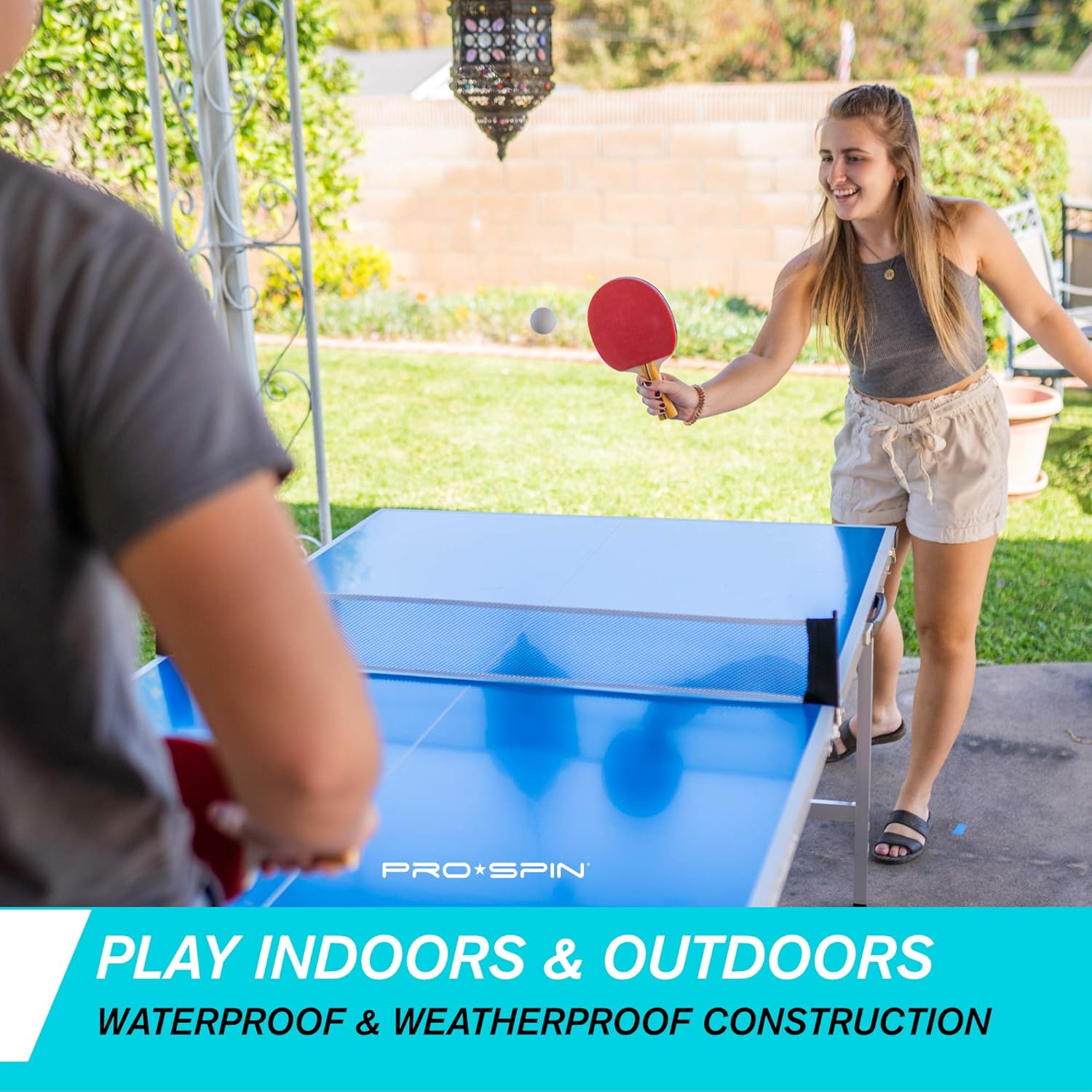 PRO SPIN Ping Pong Table | Midsize Indoor Outdoor Table Tennis Table | Foldable & 100% Pre-Assembled | Portable Table with Ping Pong Net for Small Spaces and Fun Games | Water-Resistant & Weatherproof : Sports & Outdoors
