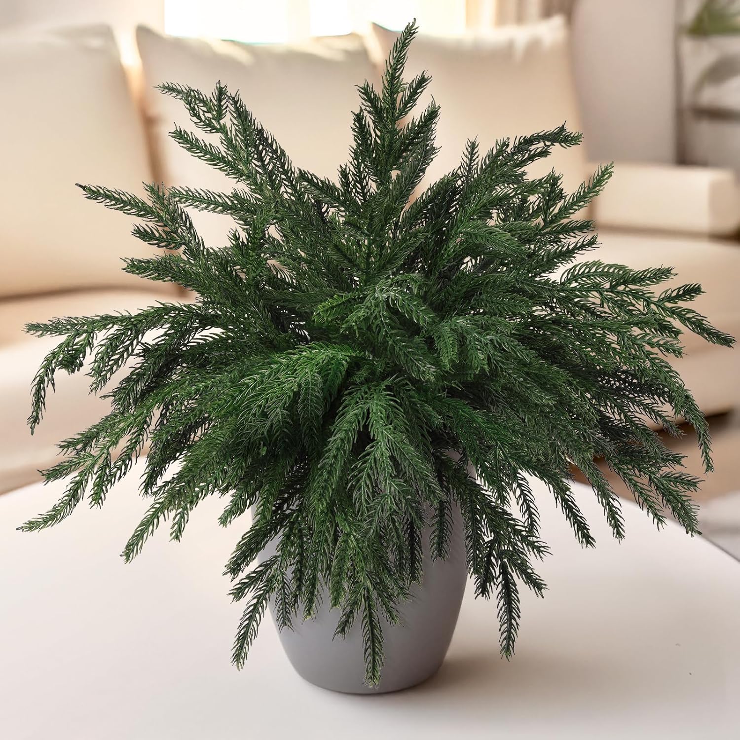 ZFProcess 10PCS Christmas Norfolk Pine Stems, Real Touch 15 Inch Artificial Norfolk Pine Branches, Fake Greenery Pine Picks for Vase DIY Holiday Winter Table Indoor Decor(Green)