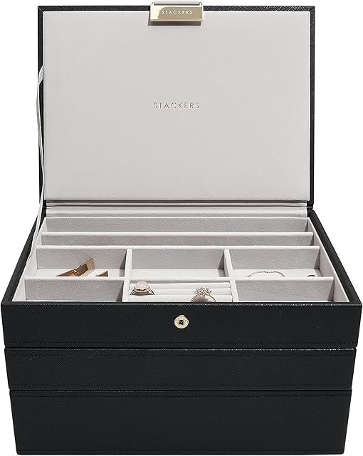 Stackers Black Classic Medium Jewellery Box, Set of 3