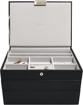 Stackers Black Classic Medium Jewellery Box, Set of 3