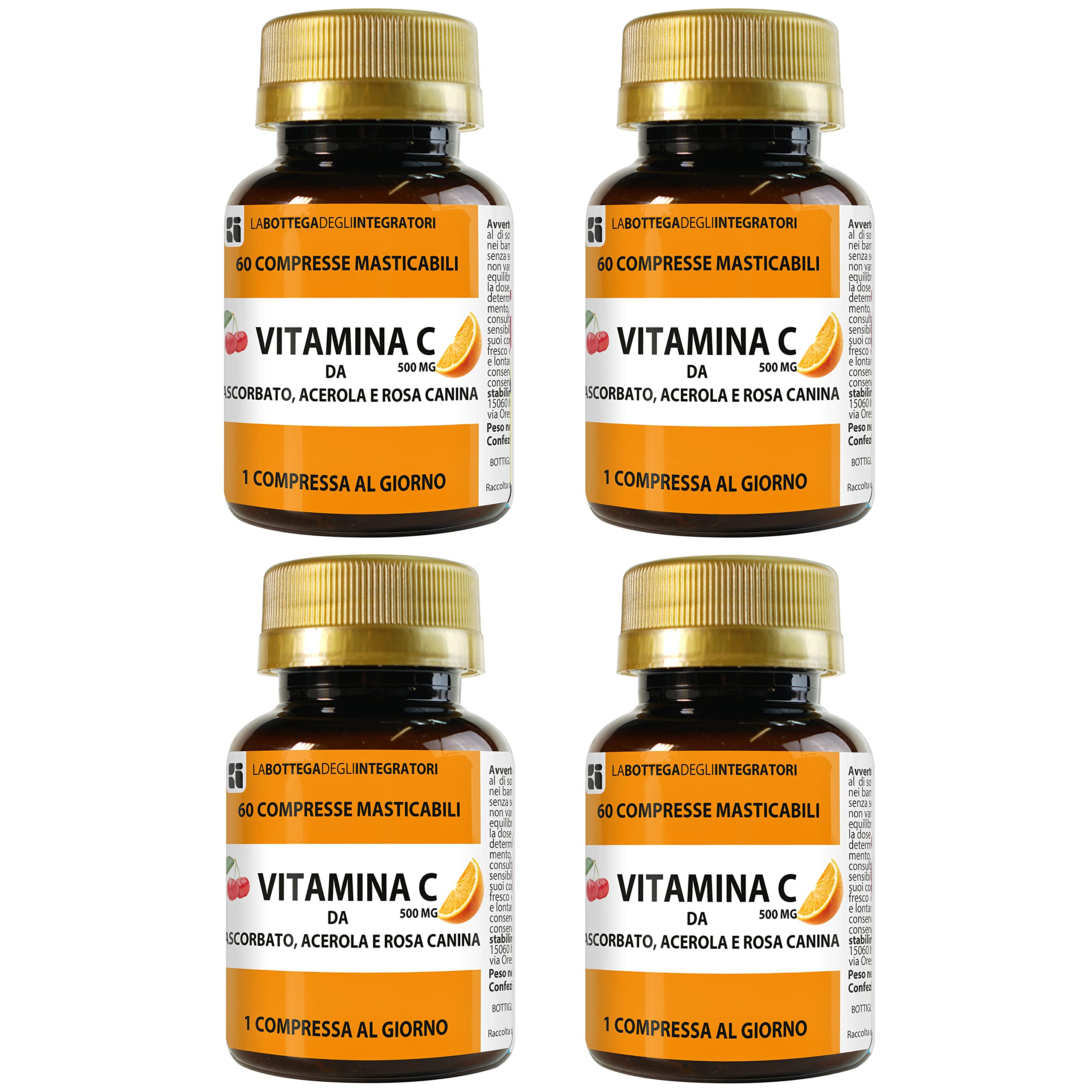 Vitamina C da Ascorbato Di Sodio Acerola e Rosa Canina 240 Compresse Masticabili 1 al dì | Senza Glutine e Lattosio | Meno Acida | Assorbimento più rapido | non di origine animale | 500 mg