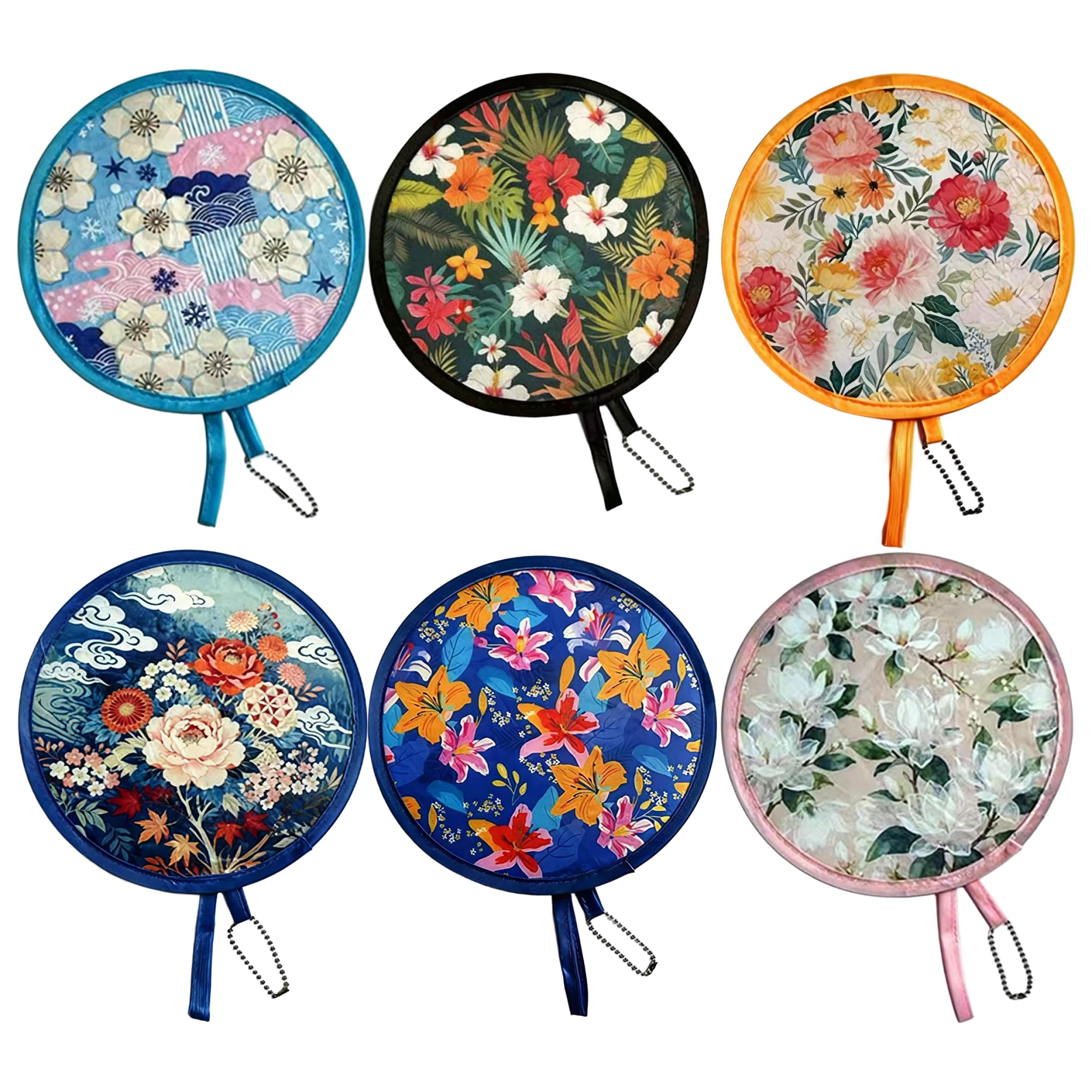 Ngbbby 6Pcs Foldable Hand Fan, Portable Collapsible Hand Fan With Floral Prints Polyester Fans For Daily & Party Use