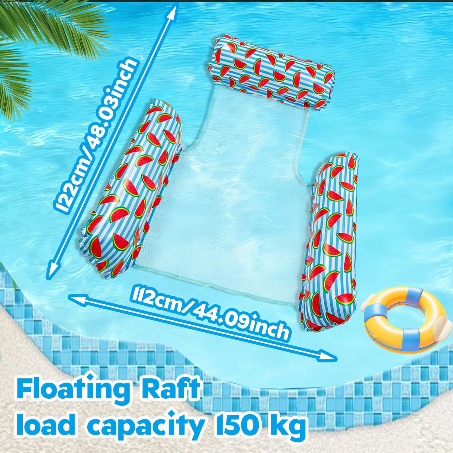 Bouee Piscine Adulte,4 in 1 Matelas Piscine Gonflable,Hamac Gonflable avec Deux Pochette Étanche,Pliable Portable pour Les Adultes et Enfants,Vacances à la Plage