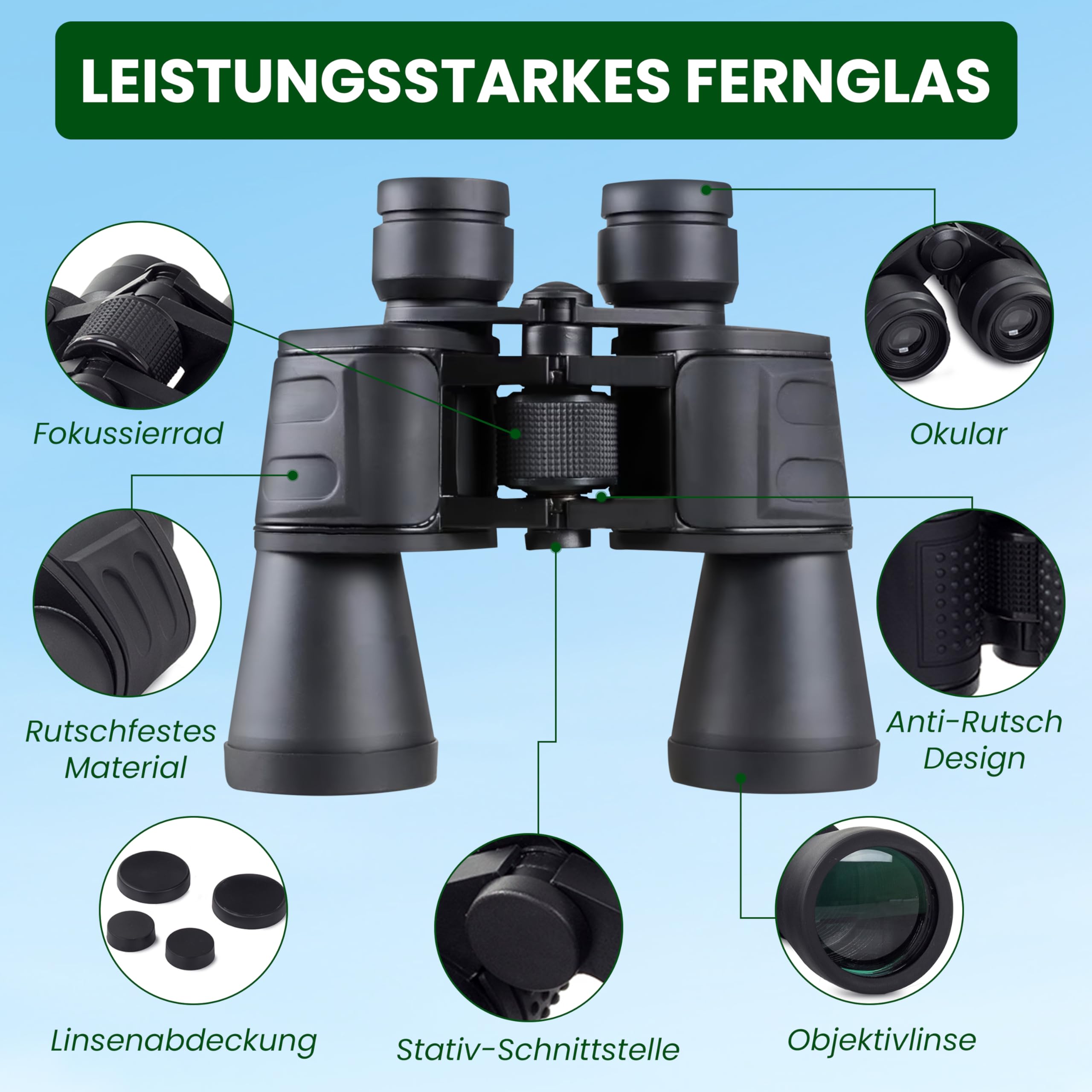 Prismáticos de calidad HD 20 x 50 | Potente cortadora de campo incluye bolsa, cubiertas de lentes y paño de limpieza, ideal para exteriores, senderismo, safari, caza, observación de