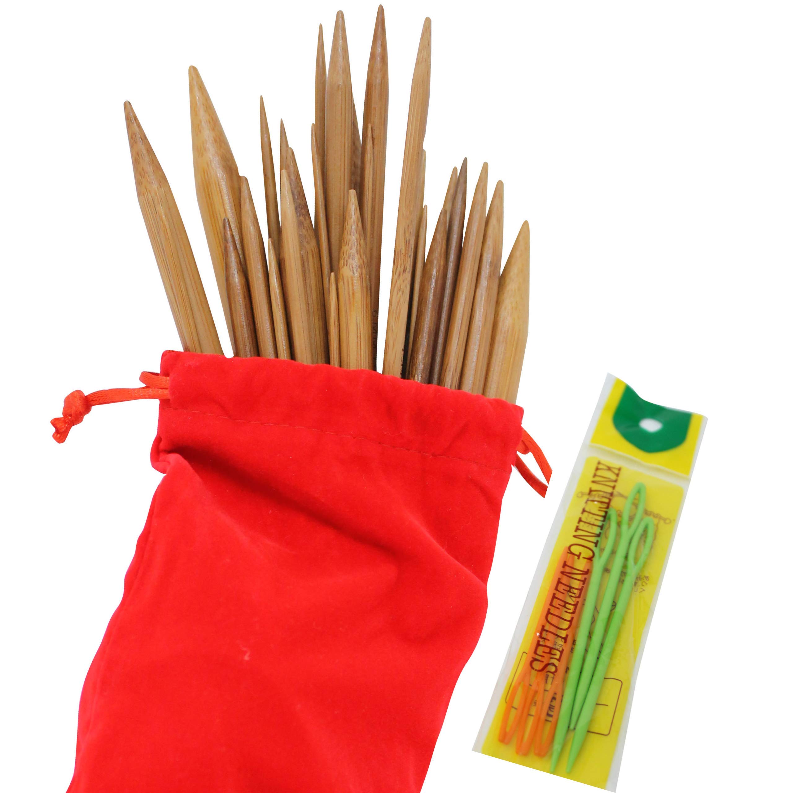 KnitPal Juego de agujas circulares de bambú de 60 cm, 16 pares, tamaños: US 0-17 (2 mm-12 mm), agujas circulares con bolsa y libro electrónico, patrones gratuitos
