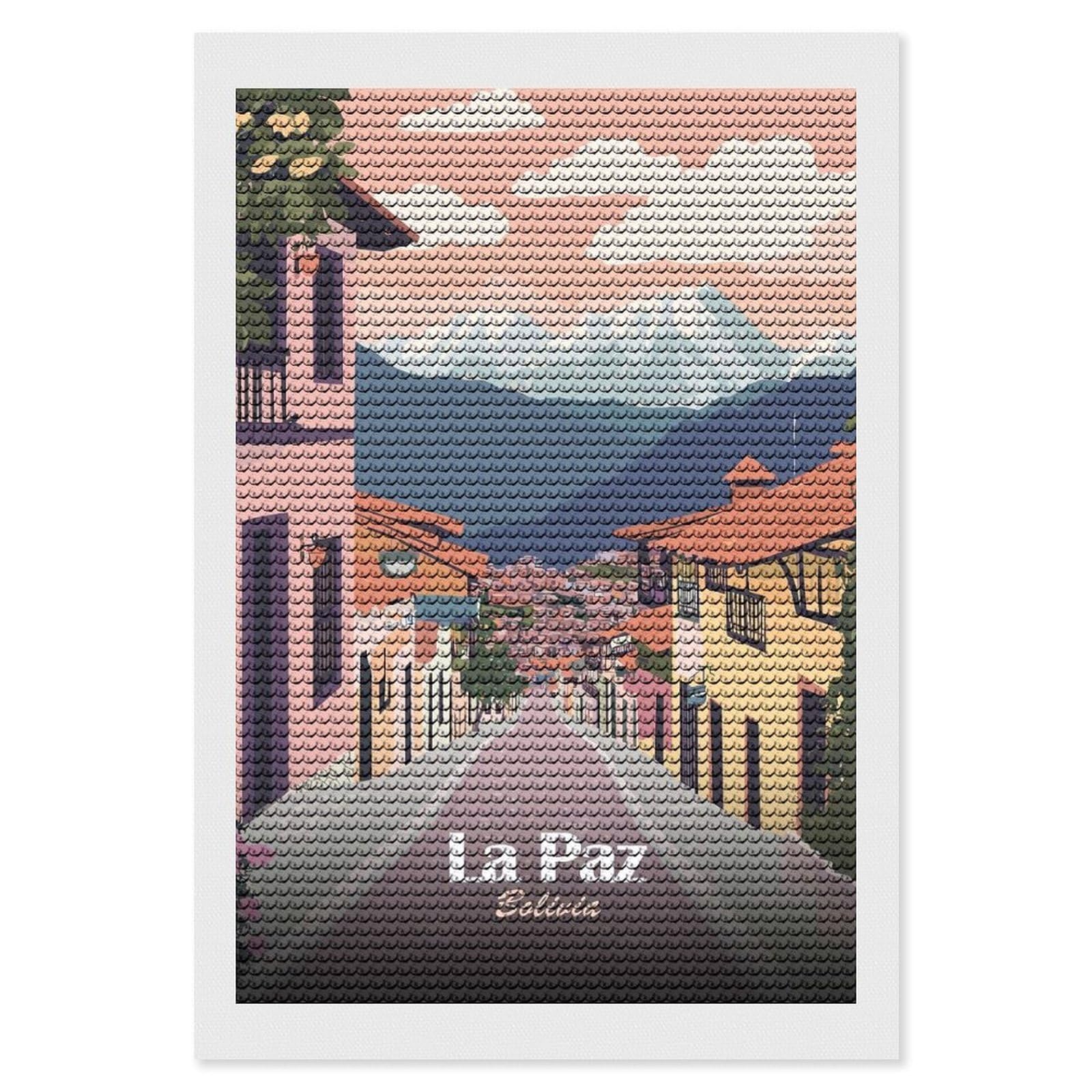 Junmoney La Paz, Bolivia Travel (2) Diamond Painting Canvas Set 8"x12", Boho Decor, for Craft Lovers, Easy Handmade Project, Holiday Gift Idea