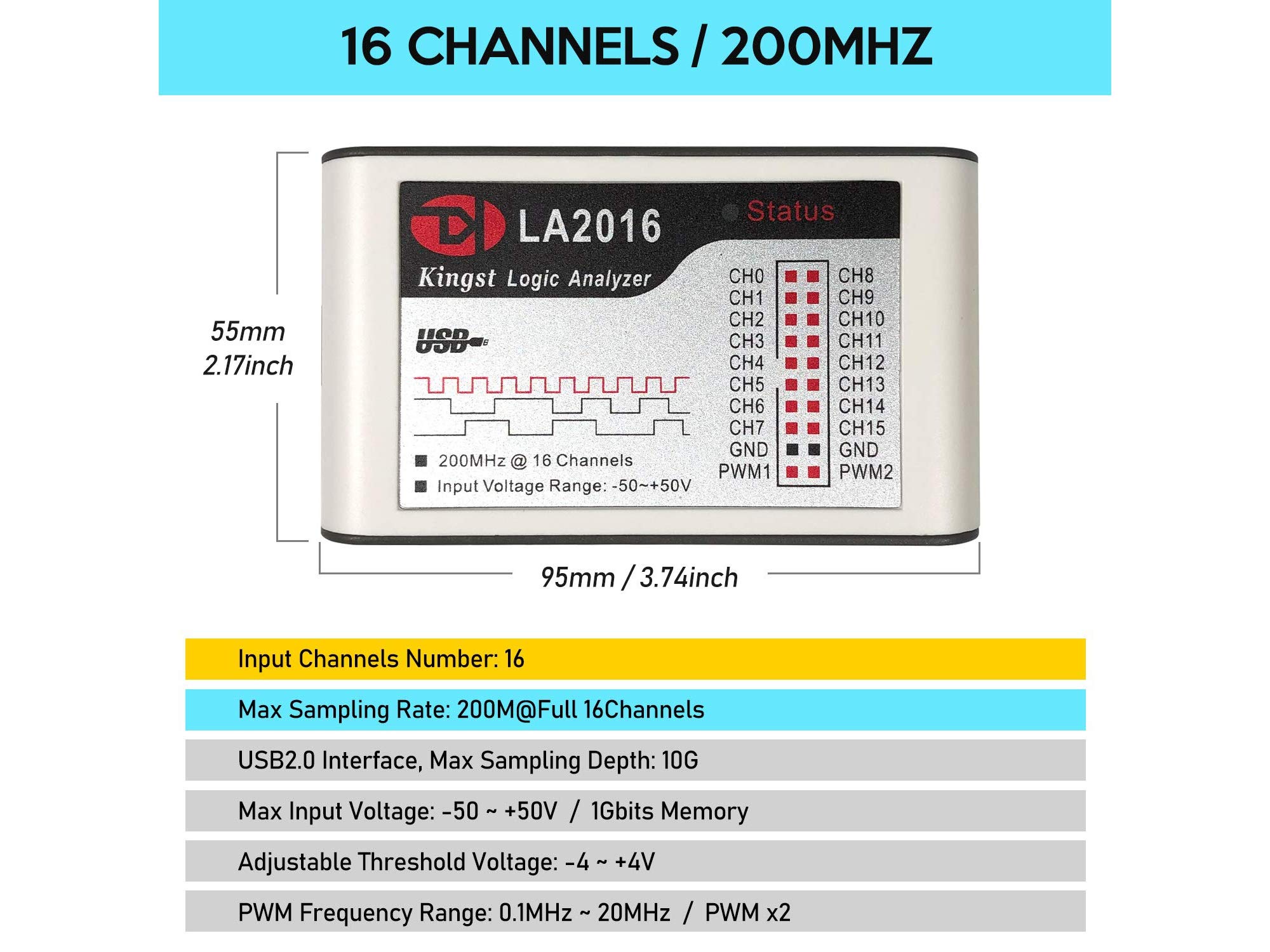 Kingst USB Logic Anayzer LA2016, 16 Kanäle, 200MHz