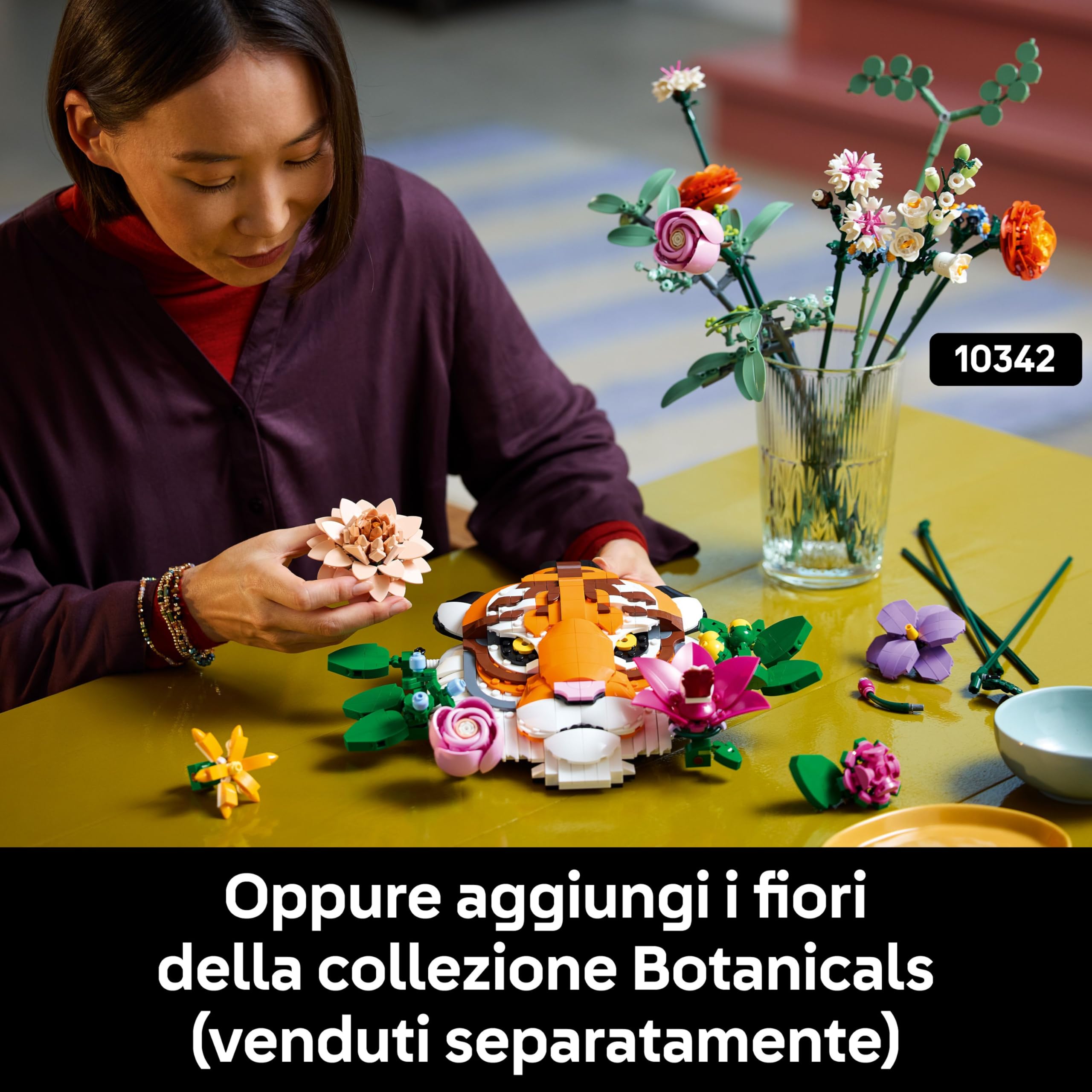 LEGO Art Collezione Animali - Tigre - Animale 3D da Costruire con Fiori e Piante Botaniche Decorative - Set di Decorazioni per Casa o Ufficio Fai da Te per Adulti - Idea Regalo Creativa - 31217 | Pittura animale 3D costruibile, fiori decorativi, set di ar