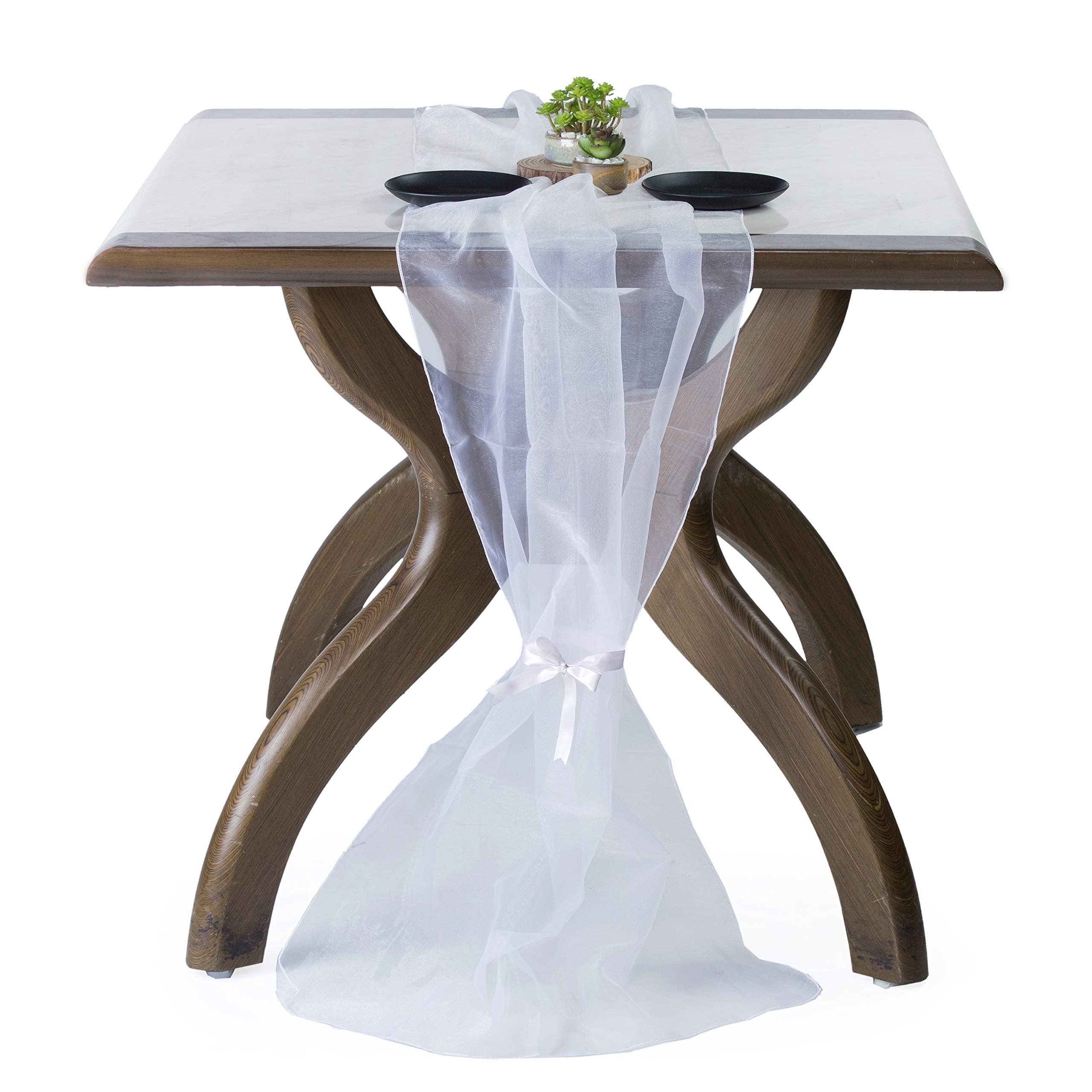 MDS 10 Pack Sheer Organza Table Runners - 27x120 Inch (10ft), Purple, For Weddings & Parties