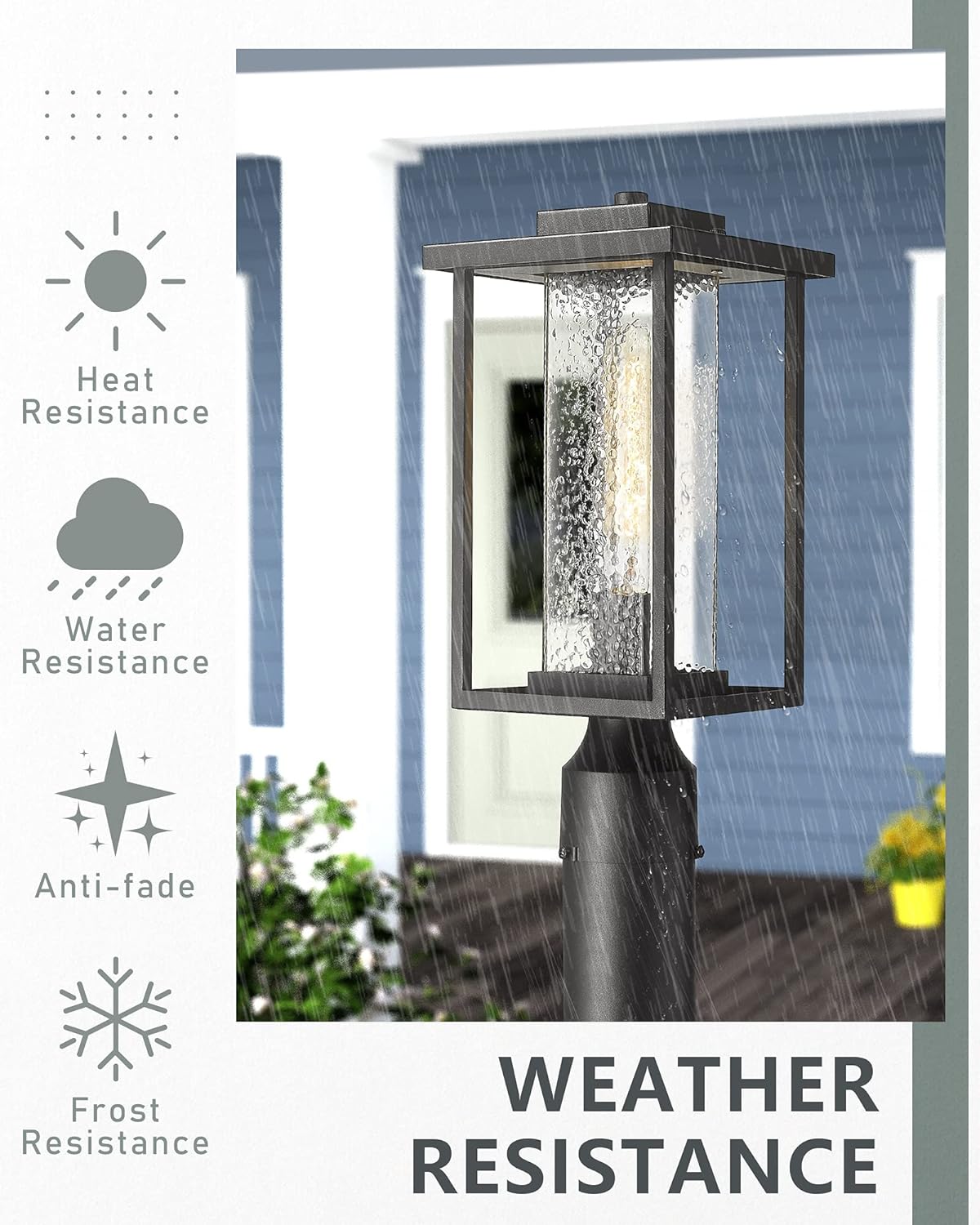 Best Seller KAUEN Outdoor Post Light,15.4-Inch Exterior Lamp Post Light Fixture with Pier Mount Base, Outdoor Pole Light in Black Finish with Water Ripple Glass, 2435-1G